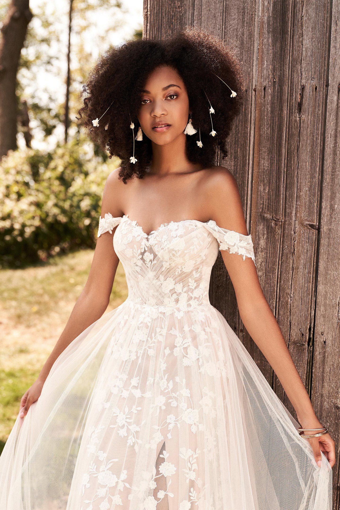 Lillian West Style 66184 Floral English Net Dress with Off the Shoulder Straps and Slit