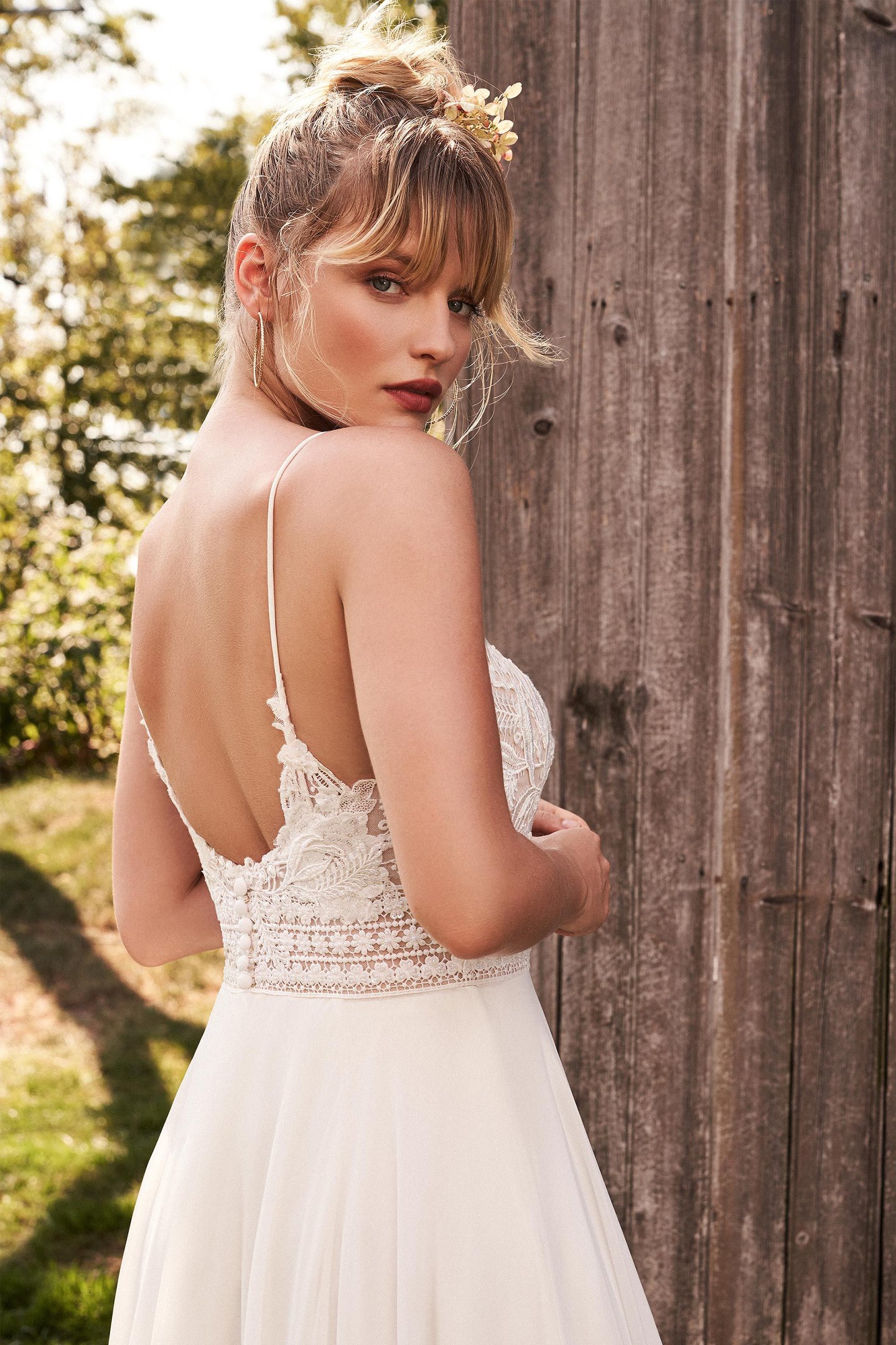 Lillian West Style 66186 Spaghetti Strap Bridal Dress with Lace Bodice and Chiffon Skirt