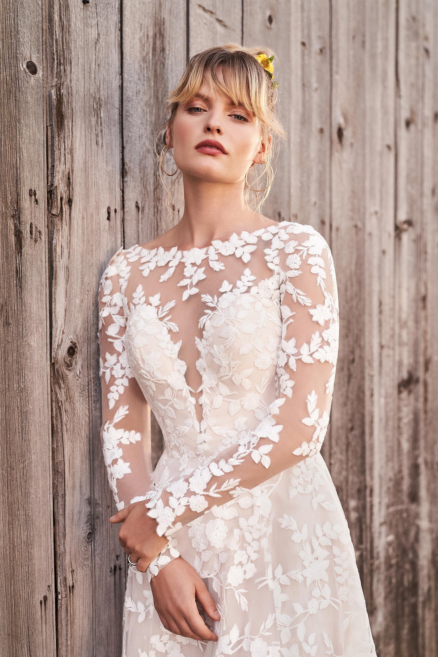 Lillian West Style 66188 Cotton Lace Dress with Open Back and Detachable Long Sleeves