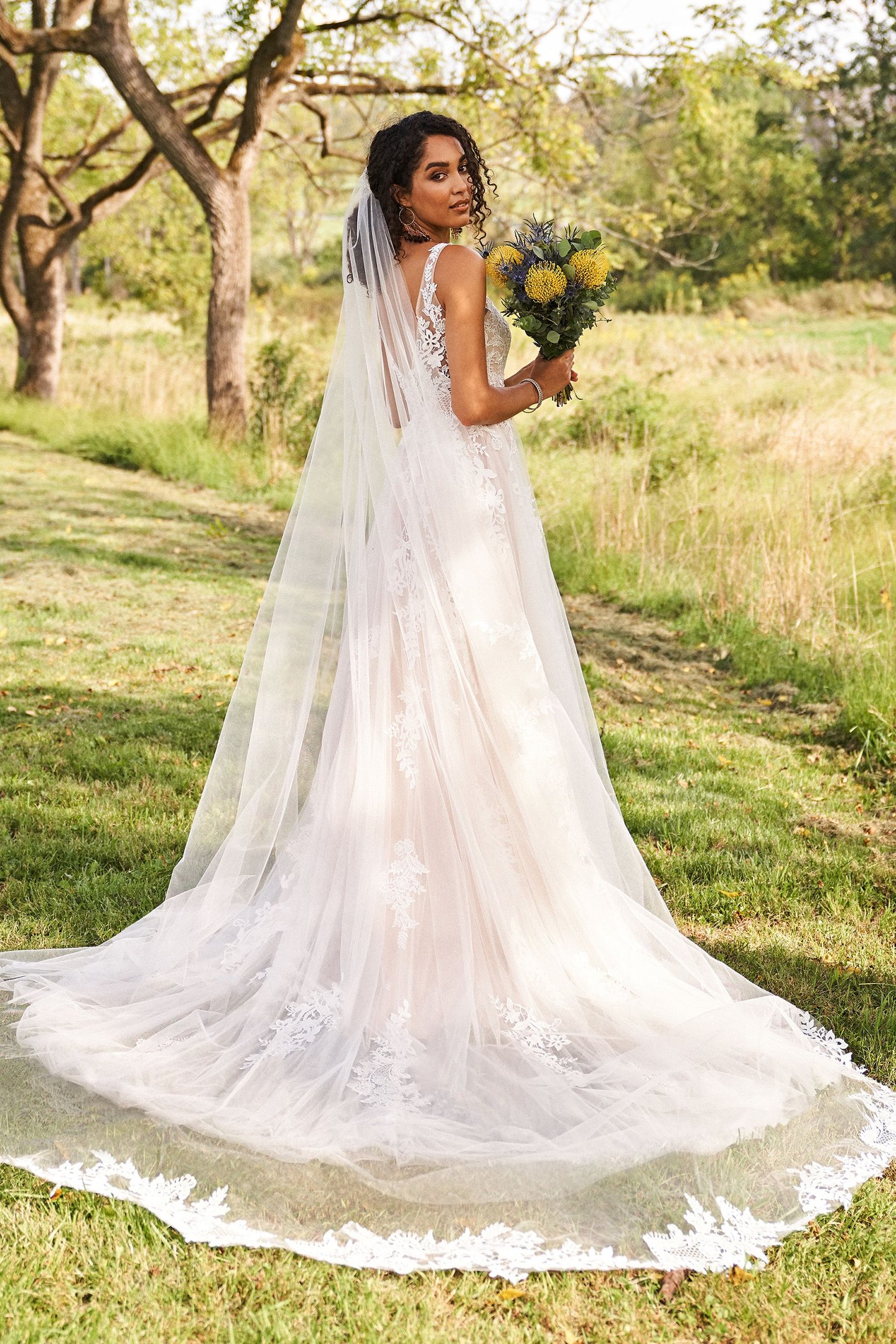 Lillian West Style 66235V Cathedral Length Veil with Lace Appliqué Edge