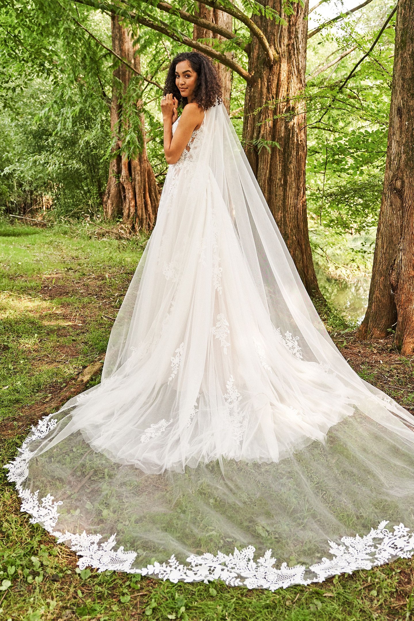 Lillian West Style 66235V Cathedral Length Veil with Lace Appliqué Edge