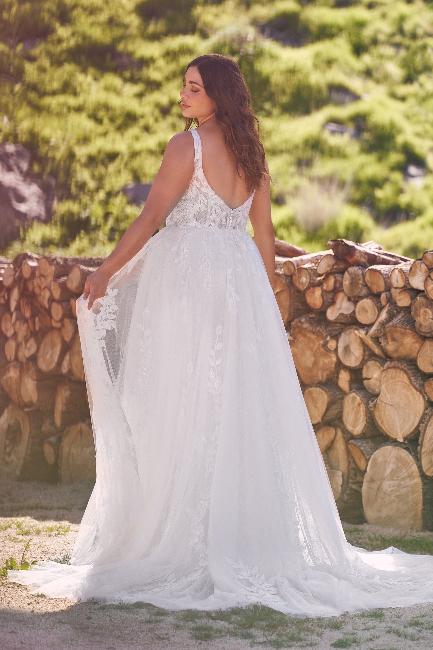 Lillian West Style 66245PS Sparkly A-Line Plus Size Bridal Dress with V-Neckline and V-Back