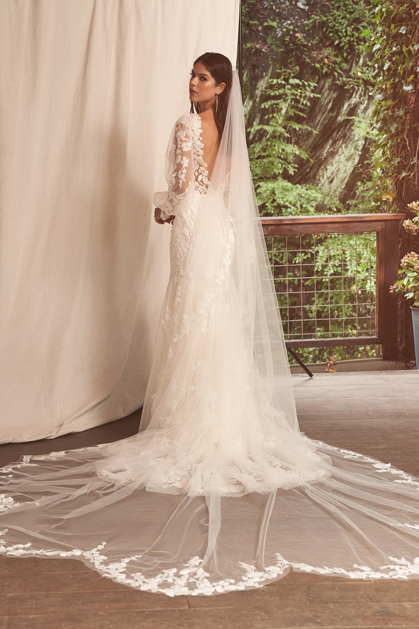 Lillian West Style 66278V Cathedral Veil with Scalloped Edge and Lace Appliqués