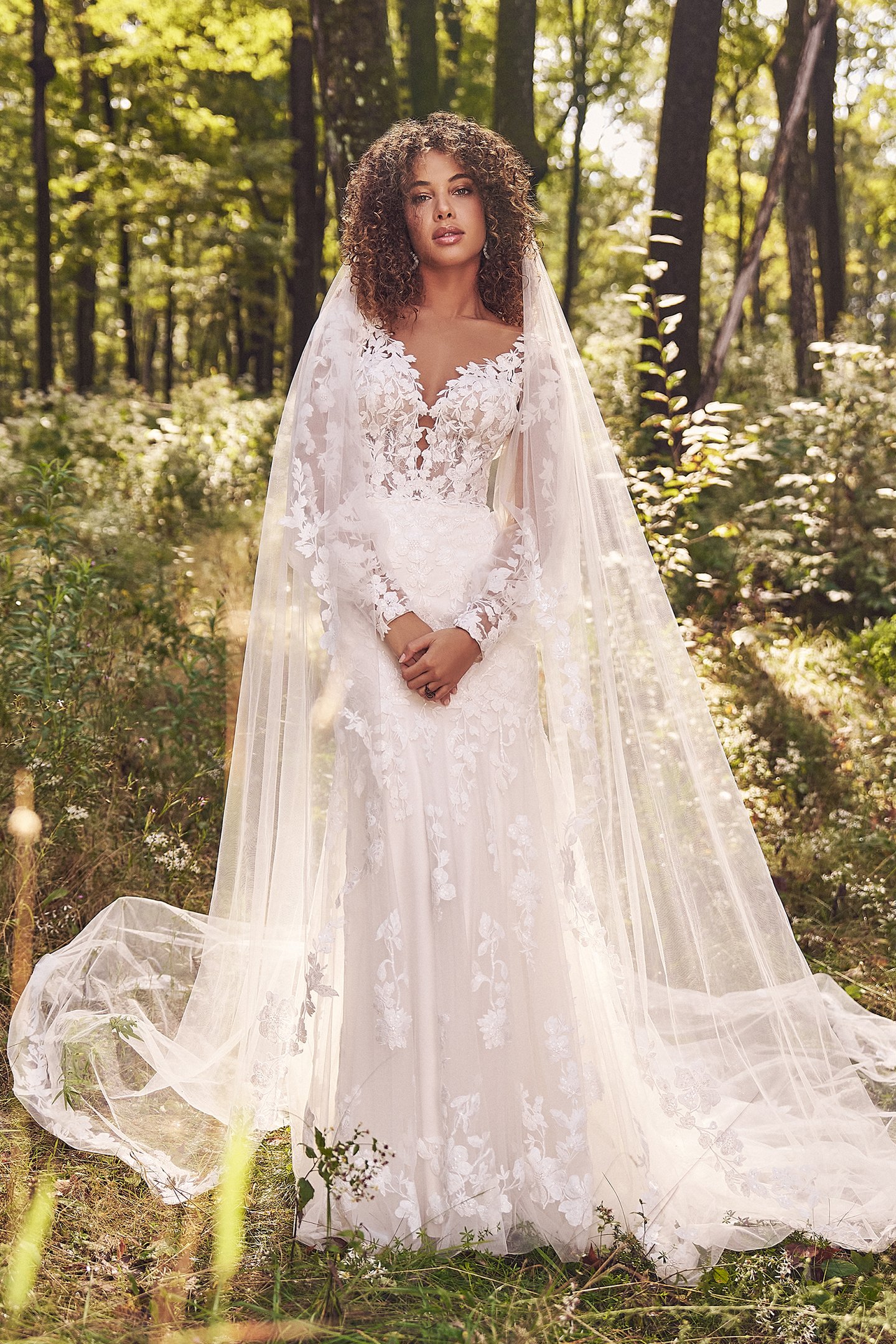 Lillian West Style 66278V Cathedral Veil with Scalloped Edge and Lace Appliqués