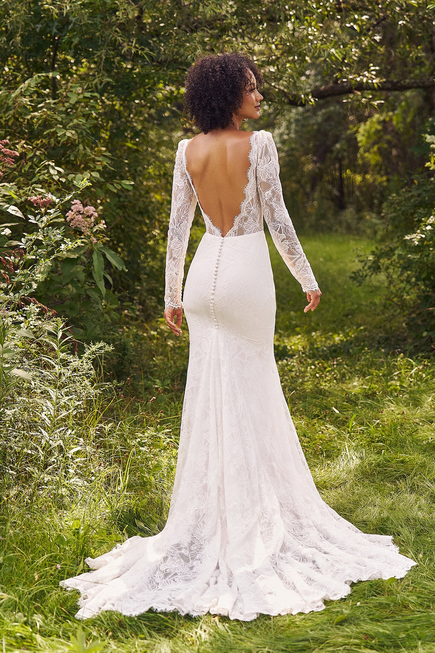 Lillian West Style 66336 Allover Lace Fit and Flare Gown with Scalloped Eyelash Trim Details