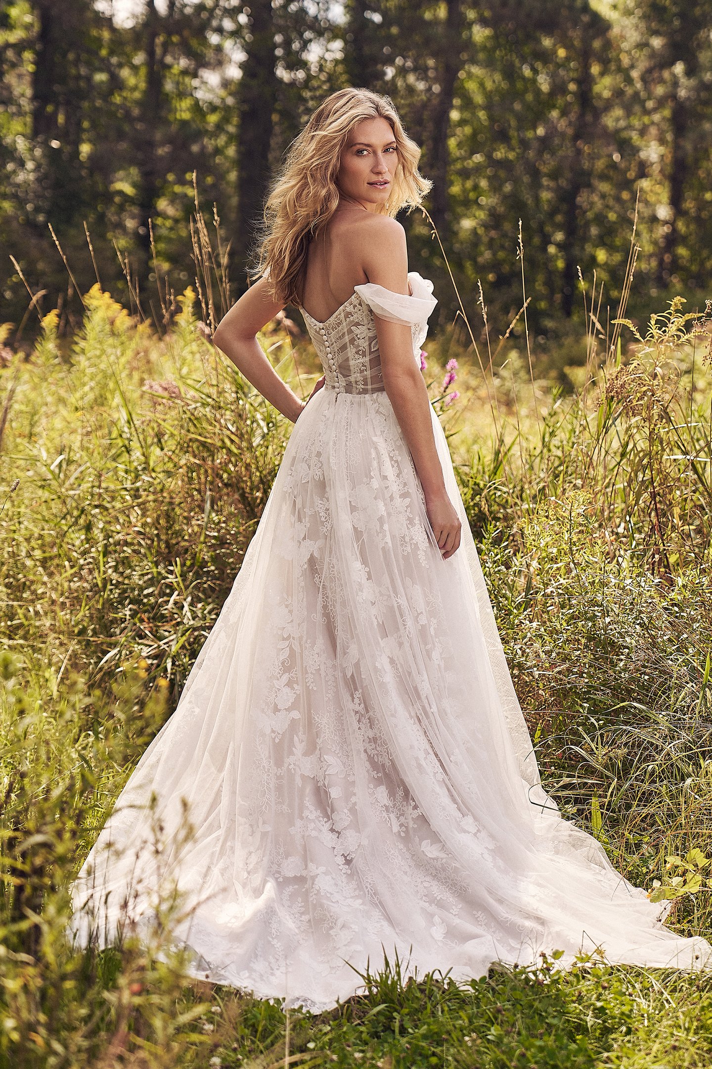 Lillian West Style 66349 Tulle and Lace A-Line Dress with Detachable Straps and Sheer Bodice