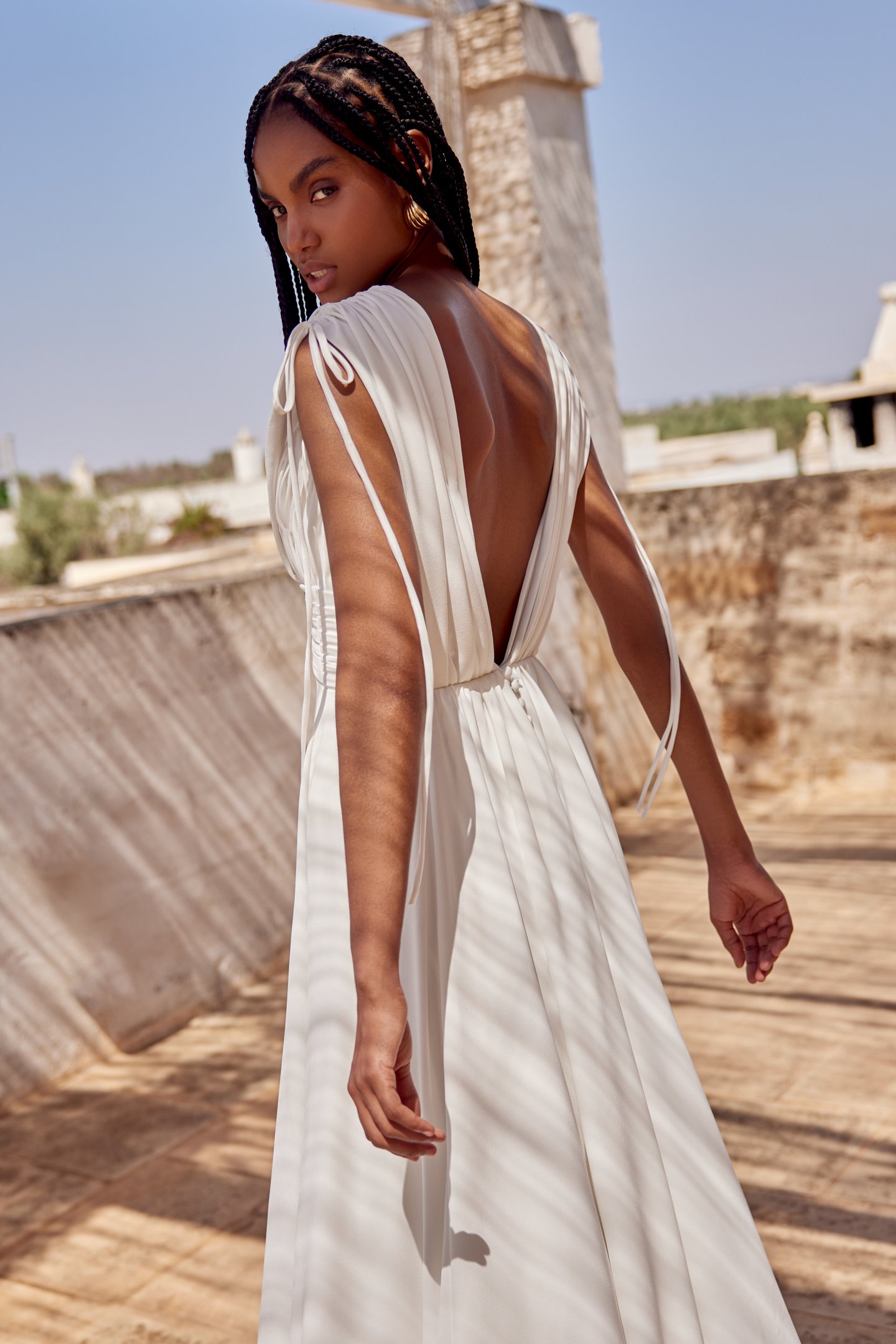 Lillian West Style 66389 Crepe A-Line with V-Neck and Pleated Bodice with Tie Detail