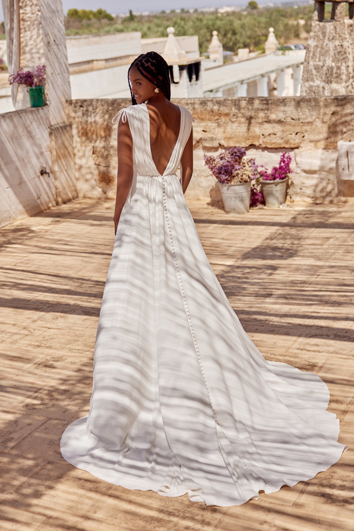 Lillian West Style 66389 Crepe A-Line with V-Neck and Pleated Bodice with Tie Detail