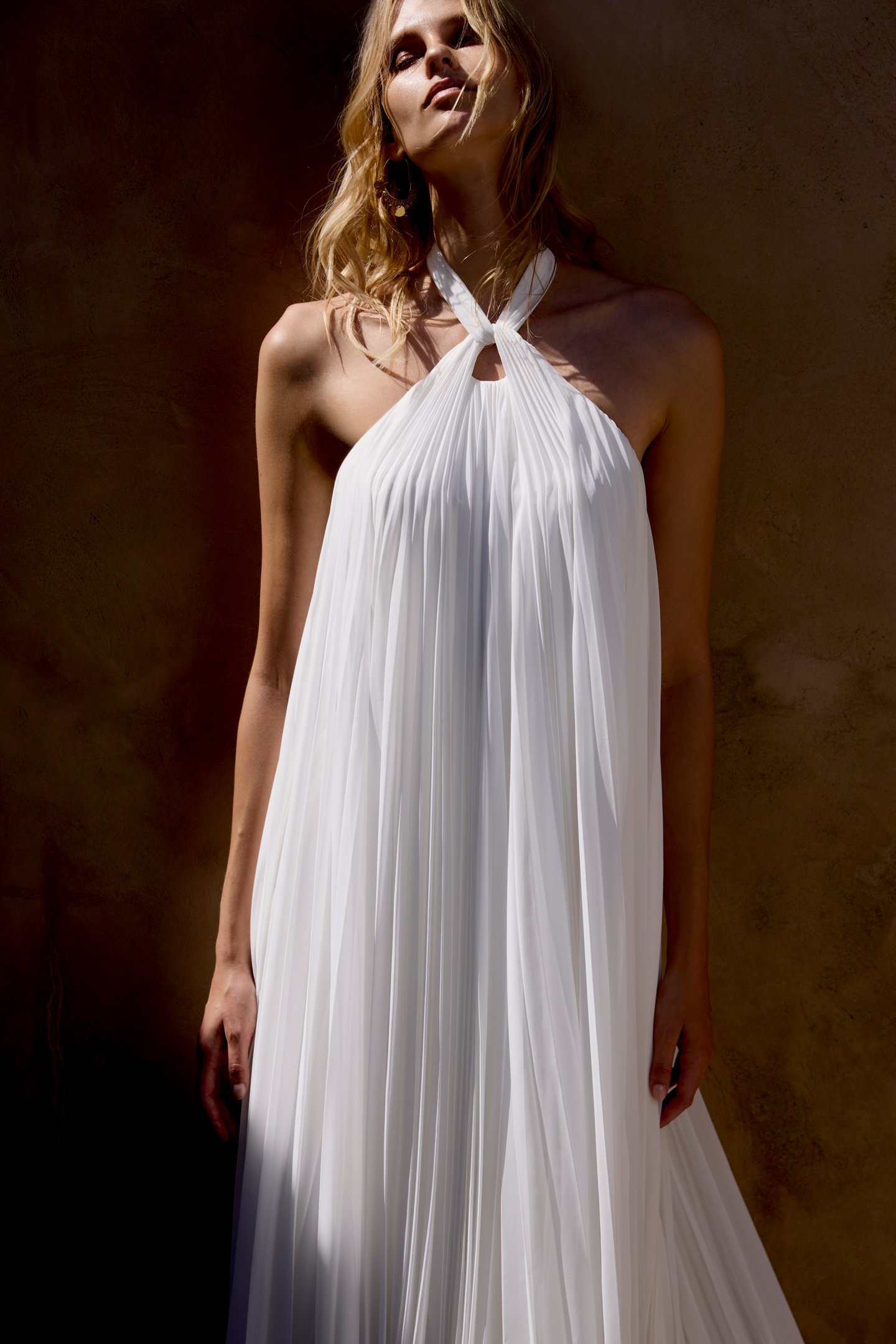 Lillian West Style 66440 Pleated Chiffon Halter Neck Trapeze Gown