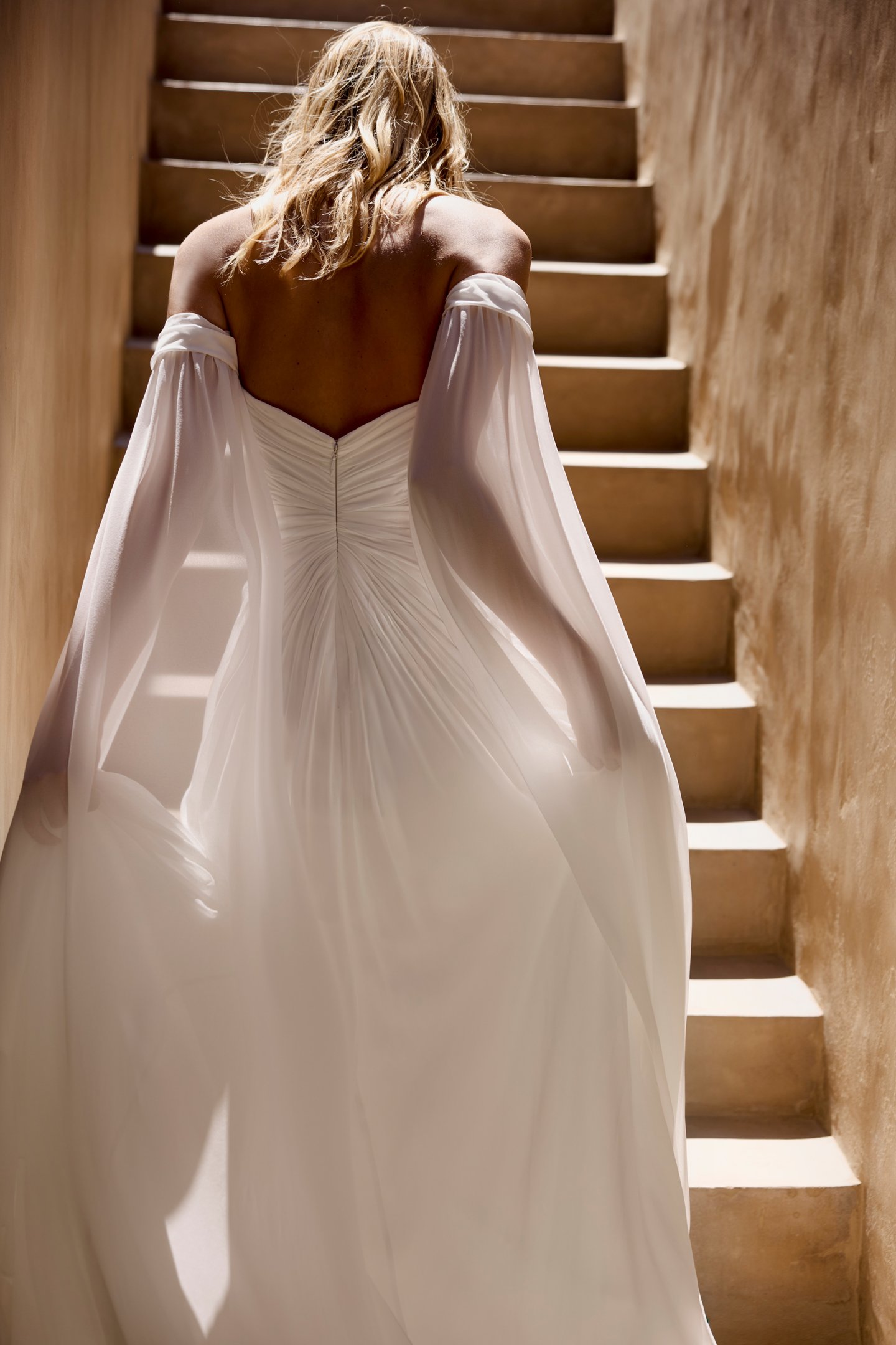Lillian West Style 66441SL Off-The-Shoulder Chiffon Angel Sleeves