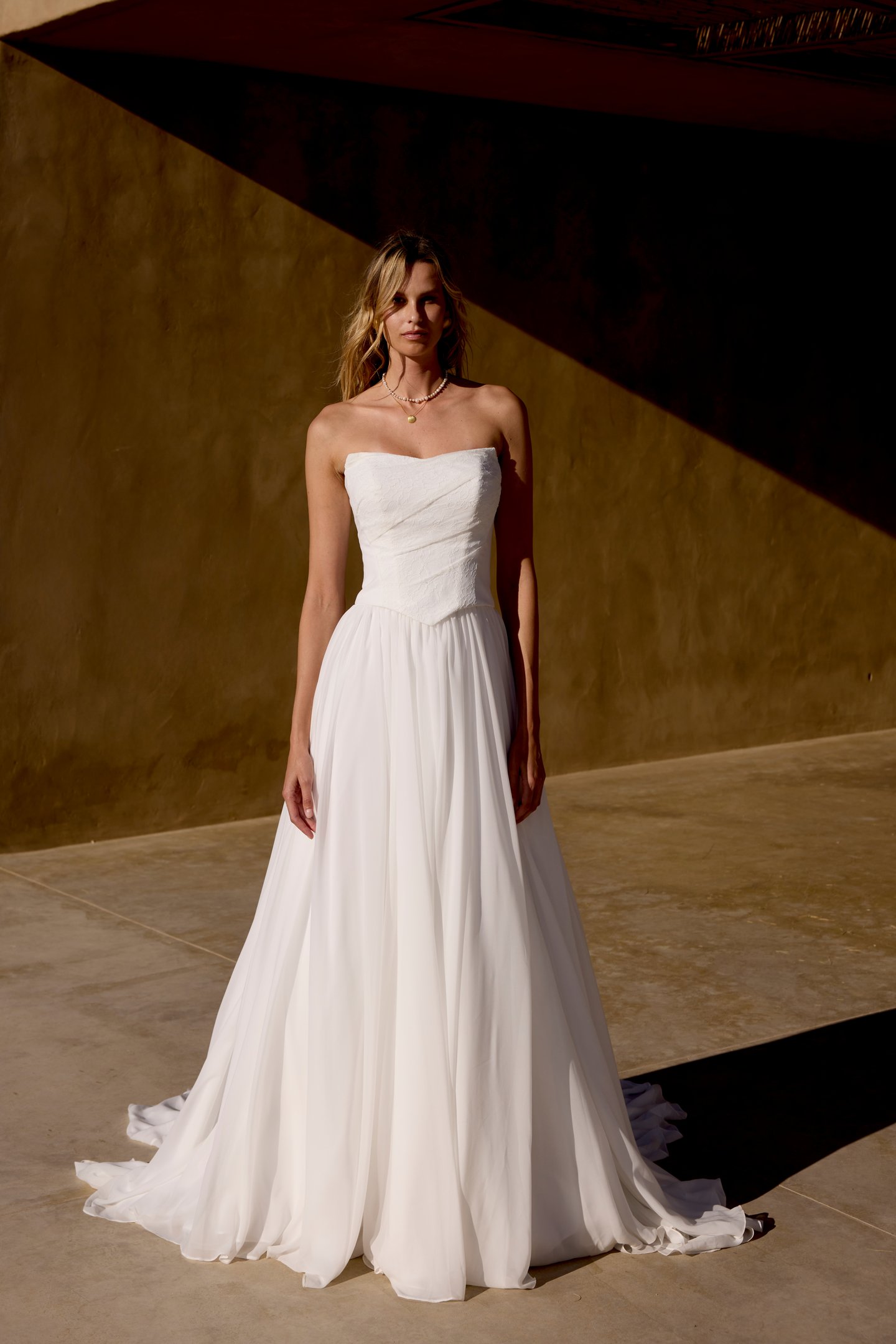 Lillian West Style 66445 A-Line Chiffon Faux Two-Piece Gown with Basque Waist