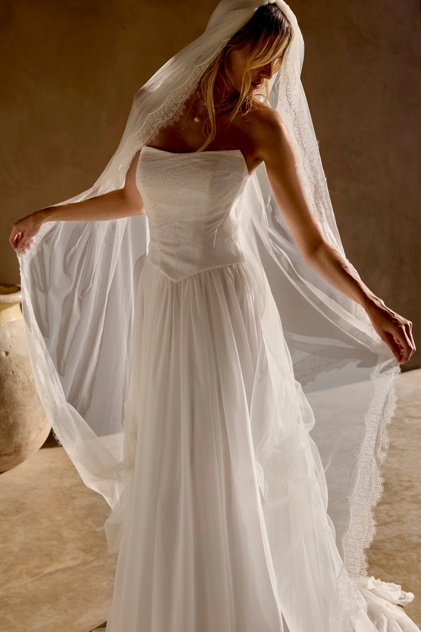Lillian West Style 66445 A-Line Chiffon Faux Two-Piece Gown with Basque Waist