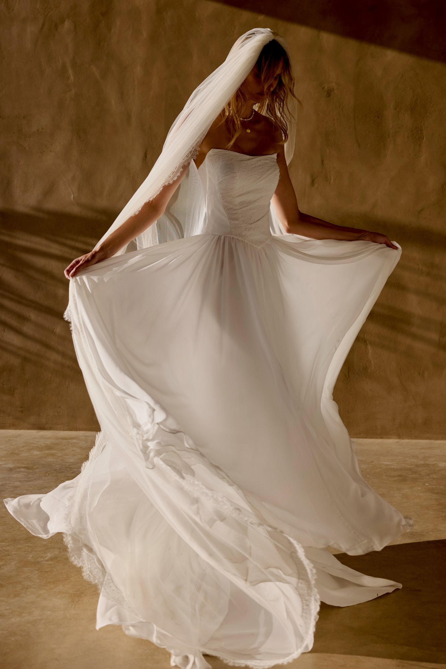 Lillian West Style 66445 A-Line Chiffon Faux Two-Piece Gown with Basque Waist