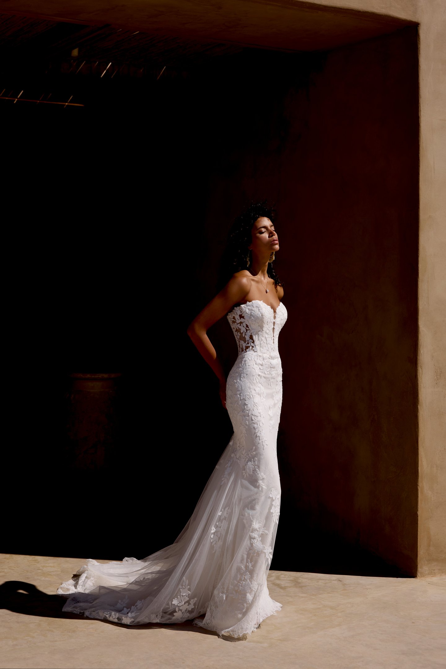 Lillian West Style 66451 Fit & Flare Lace Gown with Matte Lace Appliqués and Illusion Cut-Outs
