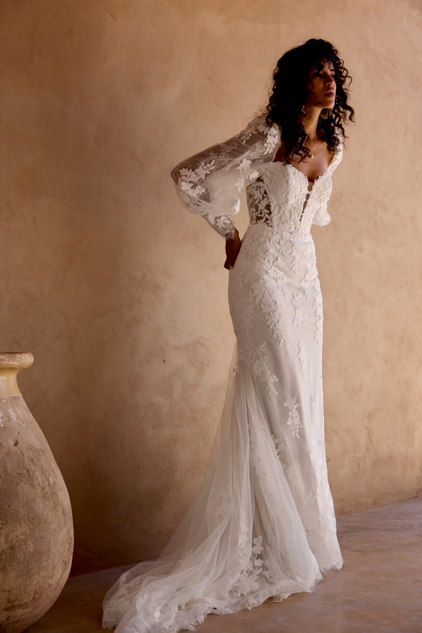 Lillian West Style 66451 Fit & Flare Lace Gown with Matte Lace Appliqués and Illusion Cut-Outs