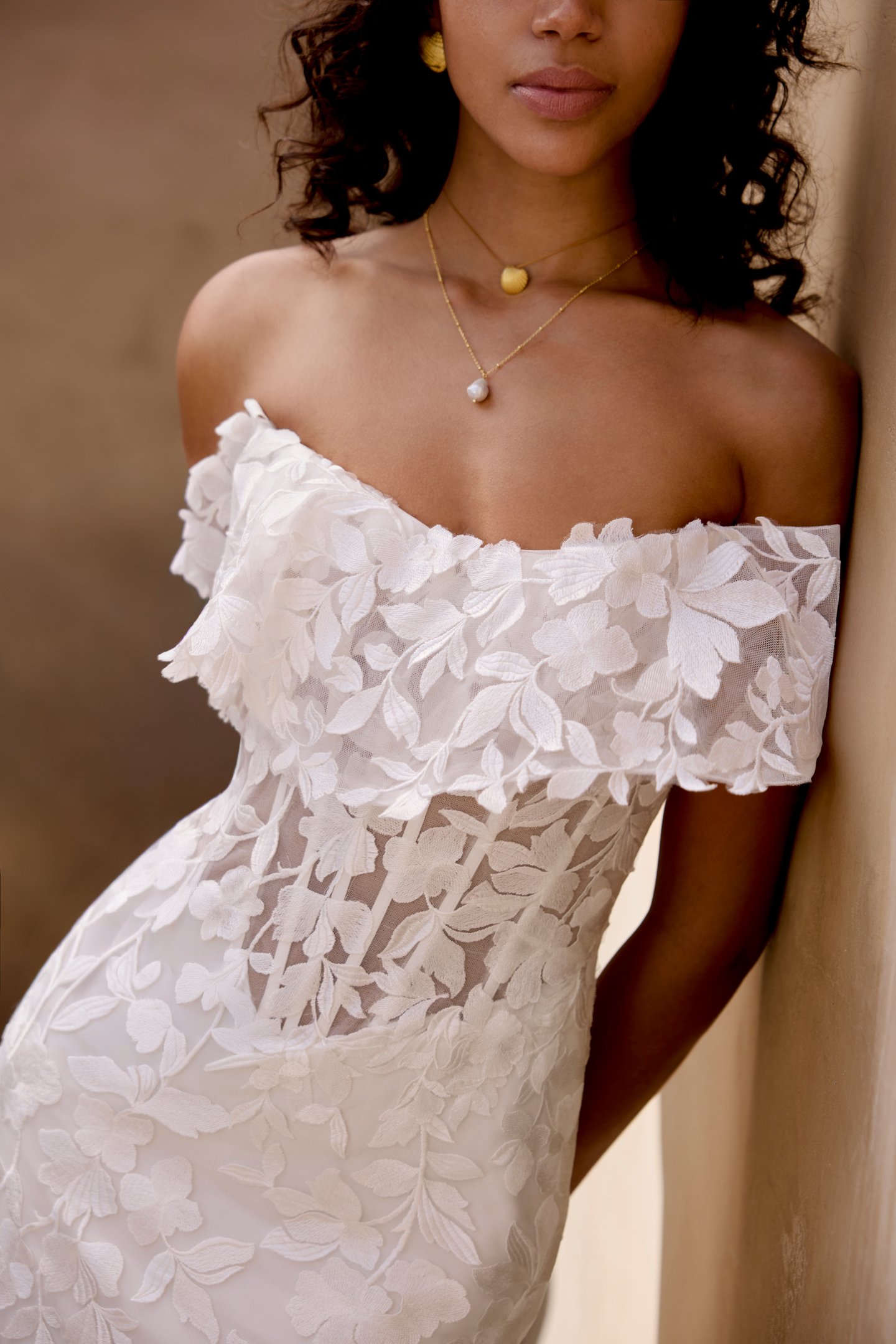 Lillian West Style 66456 Allover Lace Fit & Flare with Off-The-Shoulder Collar Neckline