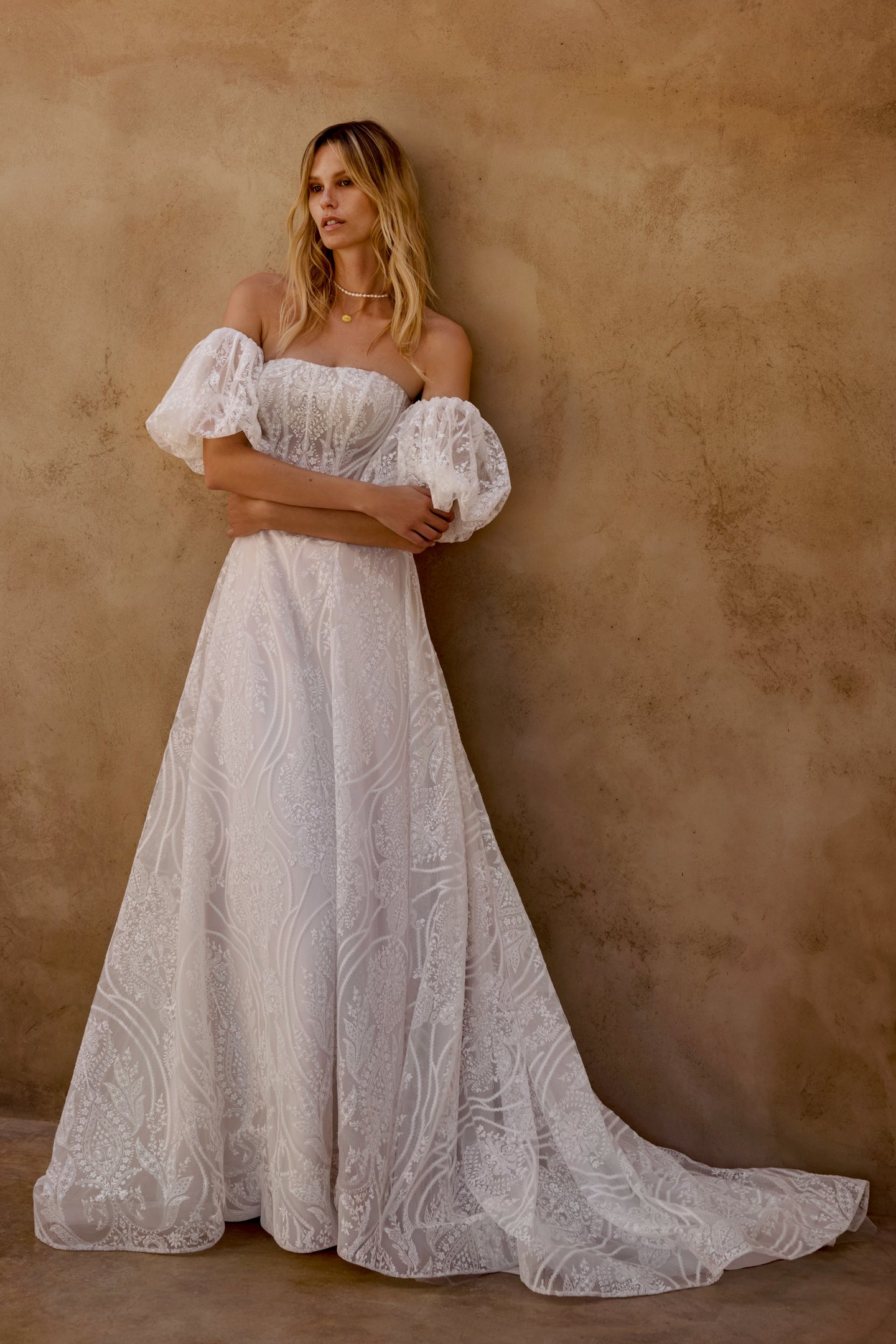 Lillian West Style 66463 Allover Lace A-Line with Modified Sweetheart Neckline and Basque Waist