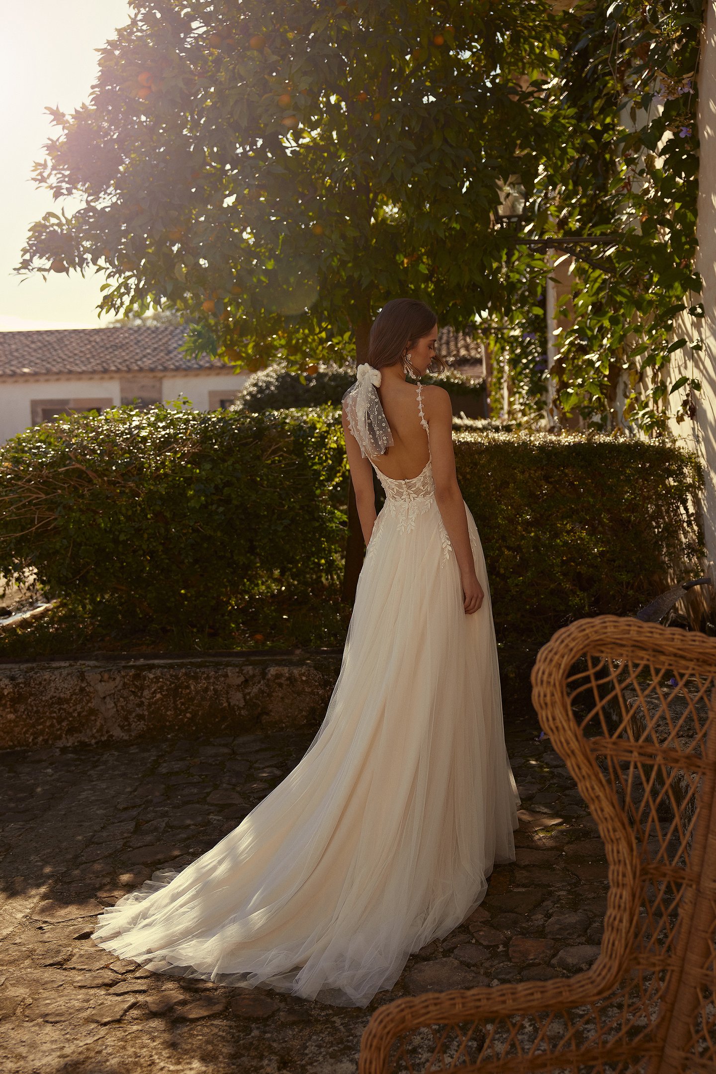 Lillian West Style 66301 A-Line Bridal Dress with Plunging Bikini Neckline and 3D Flowers