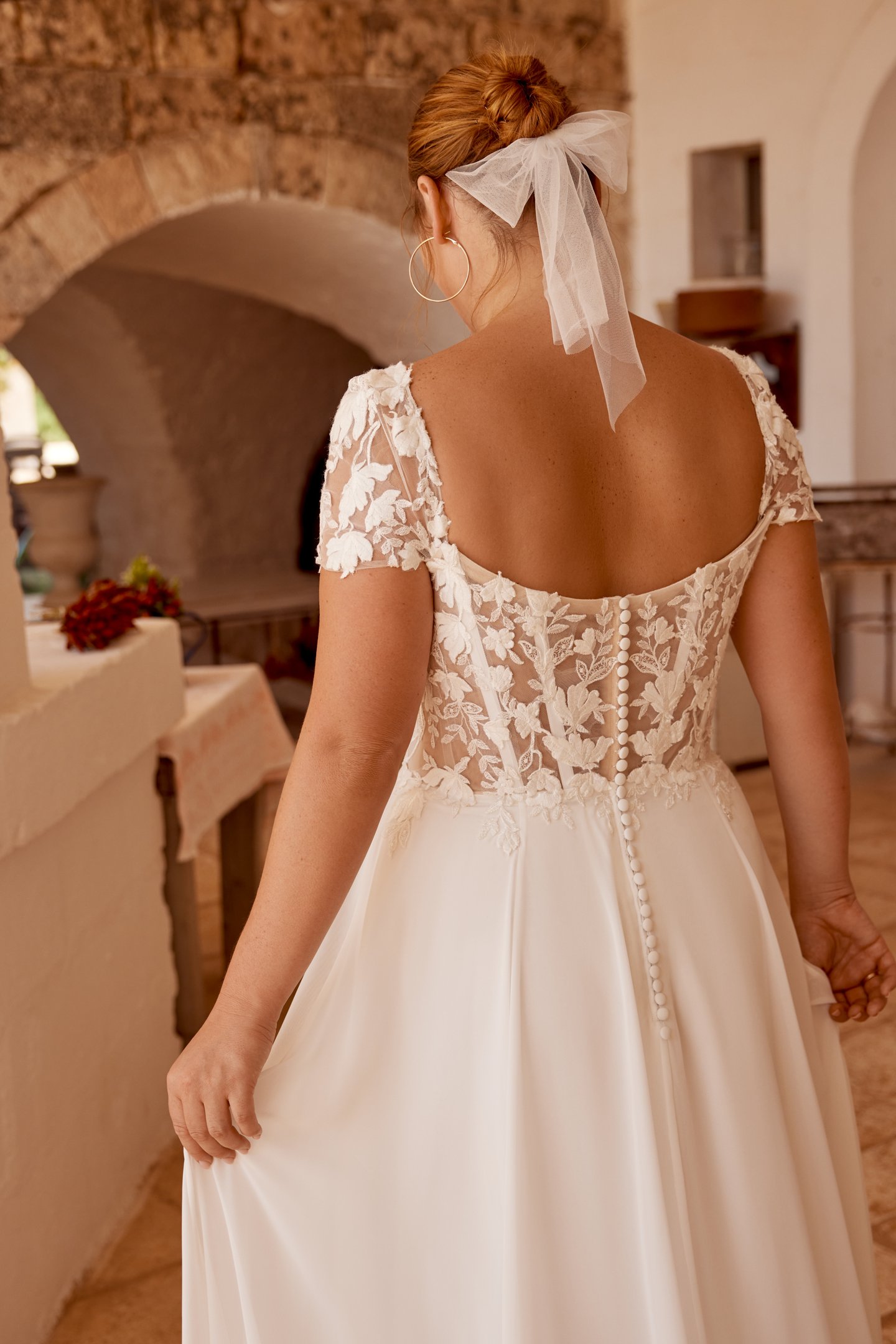 Lillian West Style 66368PS Tulle A-Line Plus Size Gown with Long Sleeves and High Illusion Back