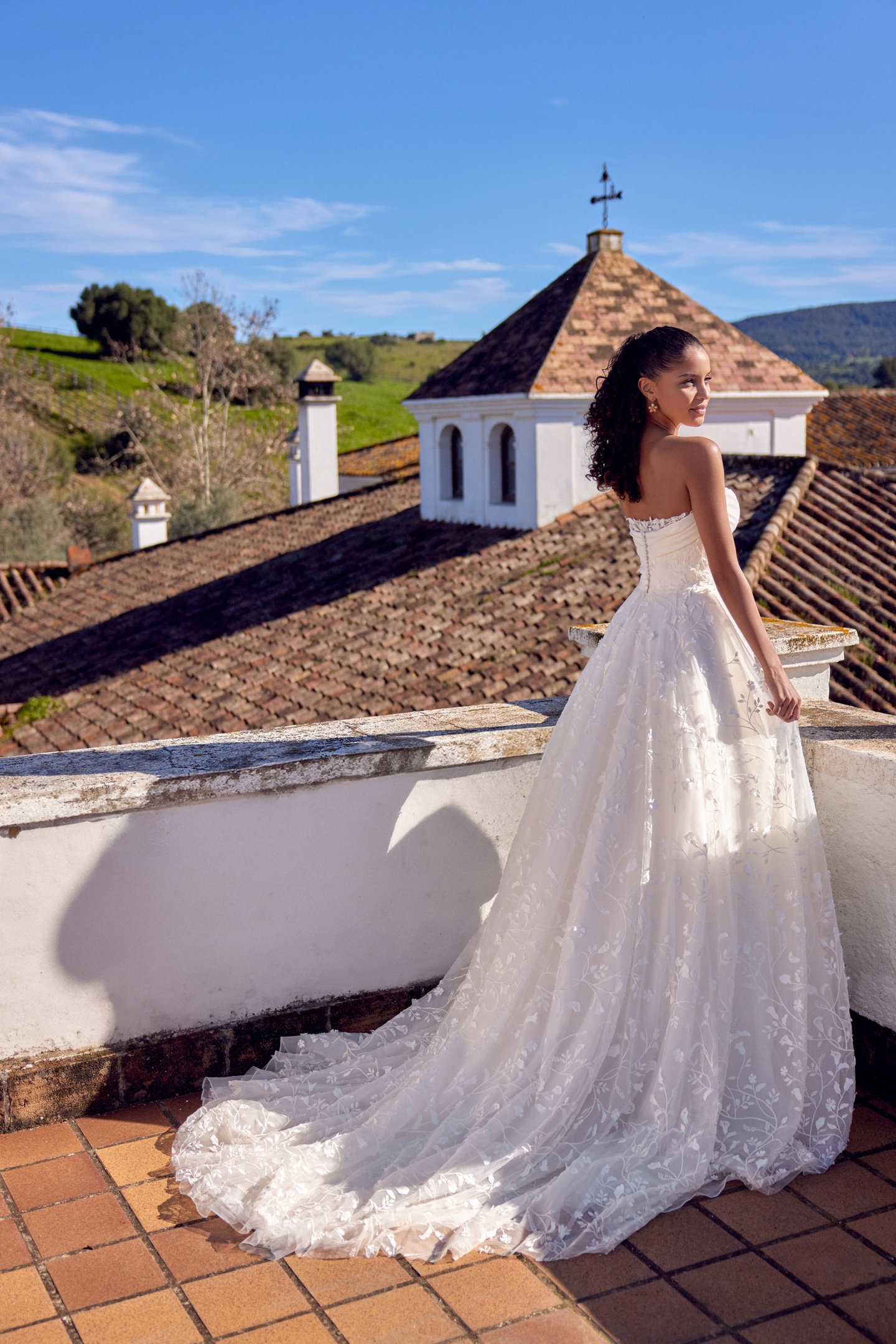 Lillian West Style 66413 A-Line Gown with Peekaboo Lace Detail and Allover Embroidered Lace