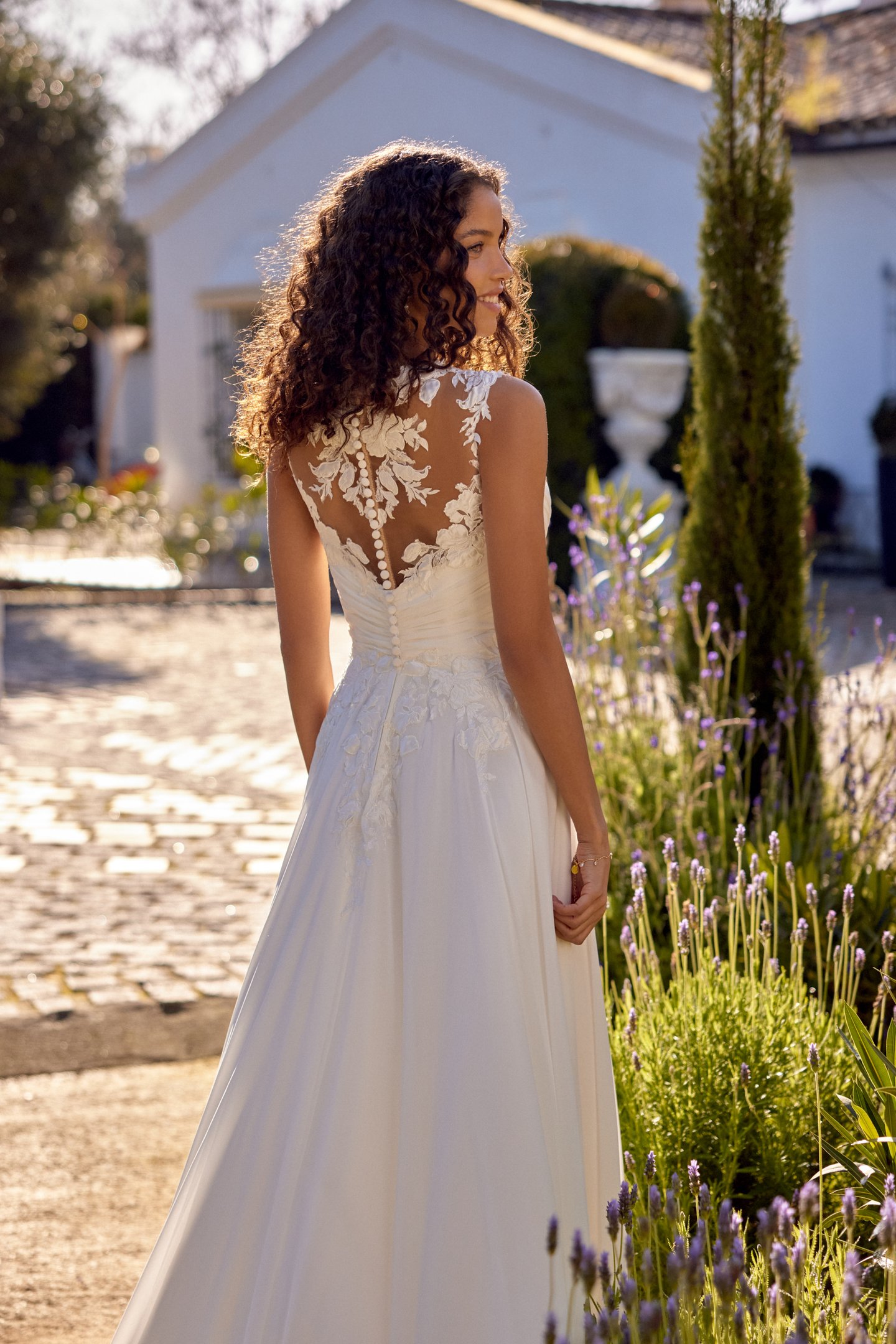 Lillian West Style 66415 Chiffon A-Line Gown with Illusion Sabrina Sweetheart Neckline