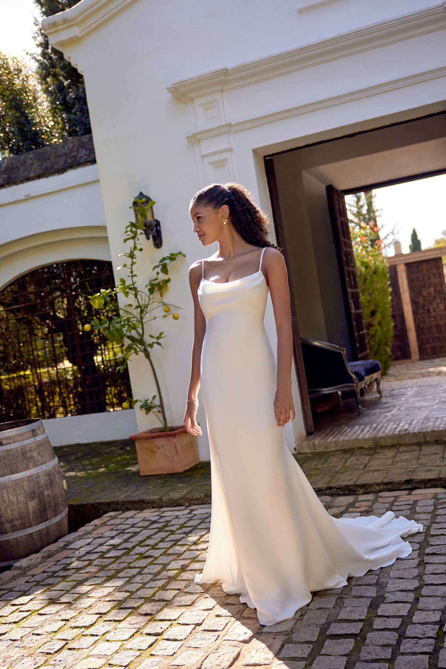 Lillian West Style 66416 Stretch Crepe Fit and Flare with Scoop Neckline and Back Lace Detail