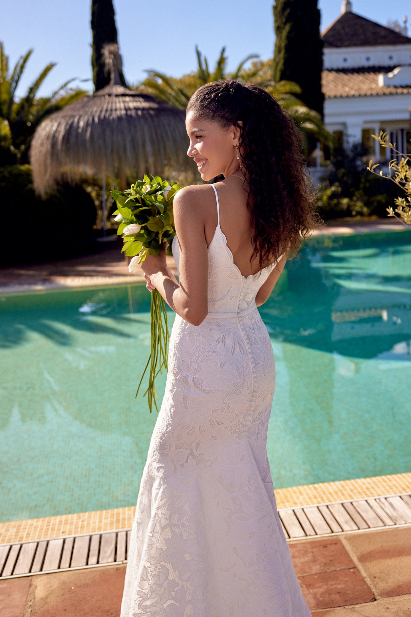 Lillian West Style 66418 Eyelet Allover Lace Fit and Flare Gown with Scalloped Scooped Neckline