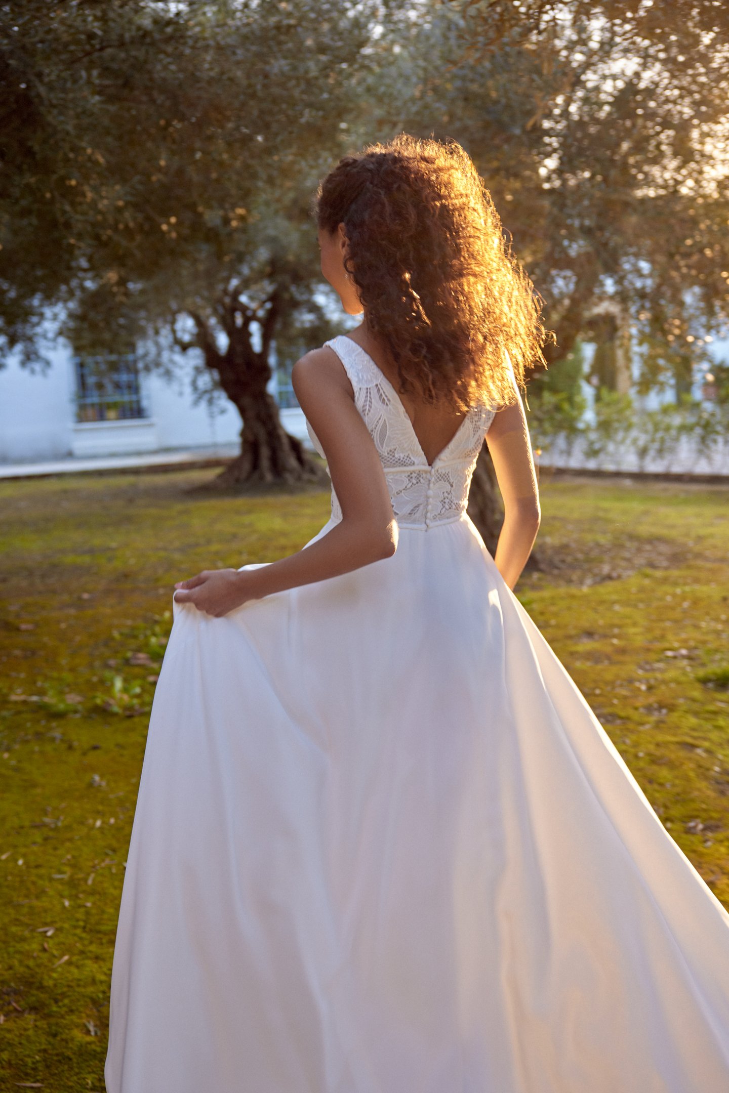 Lillian West Style 66419 Chiffon A-Line Gown with V-Neckline and Inset Waistband