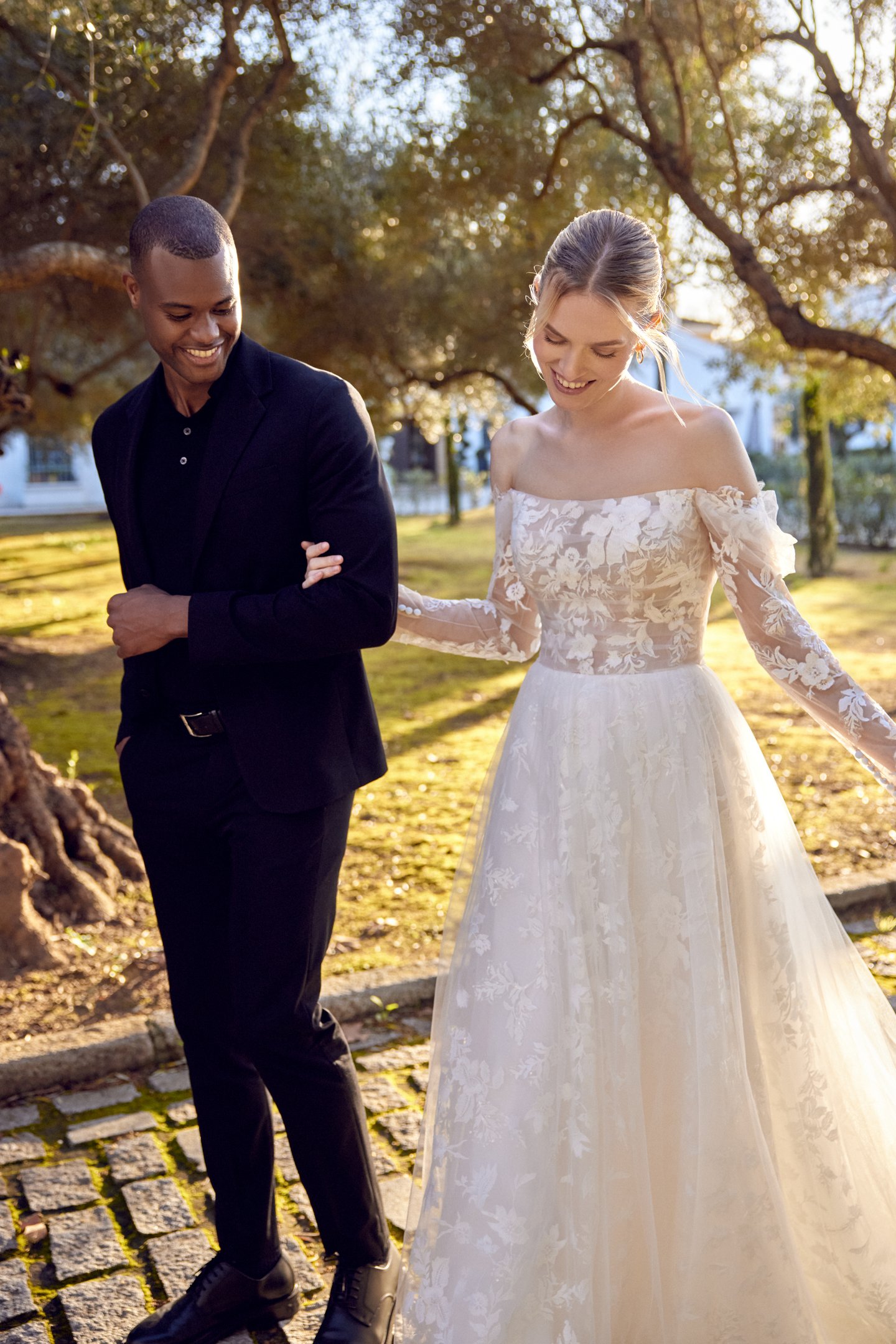 Lillian West Style 66420 Tulle A-Line with Straight Neckline and Off-the-Shoulder Long Sleeves
