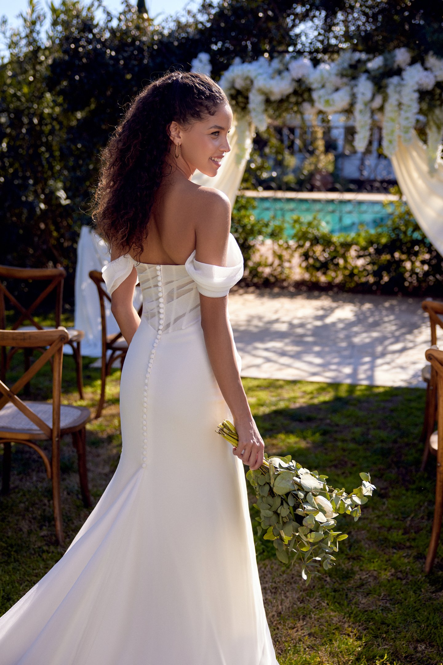 Lillian West Style 66422 Crushed Organza Fit and Flare Gown with Exposed Boning