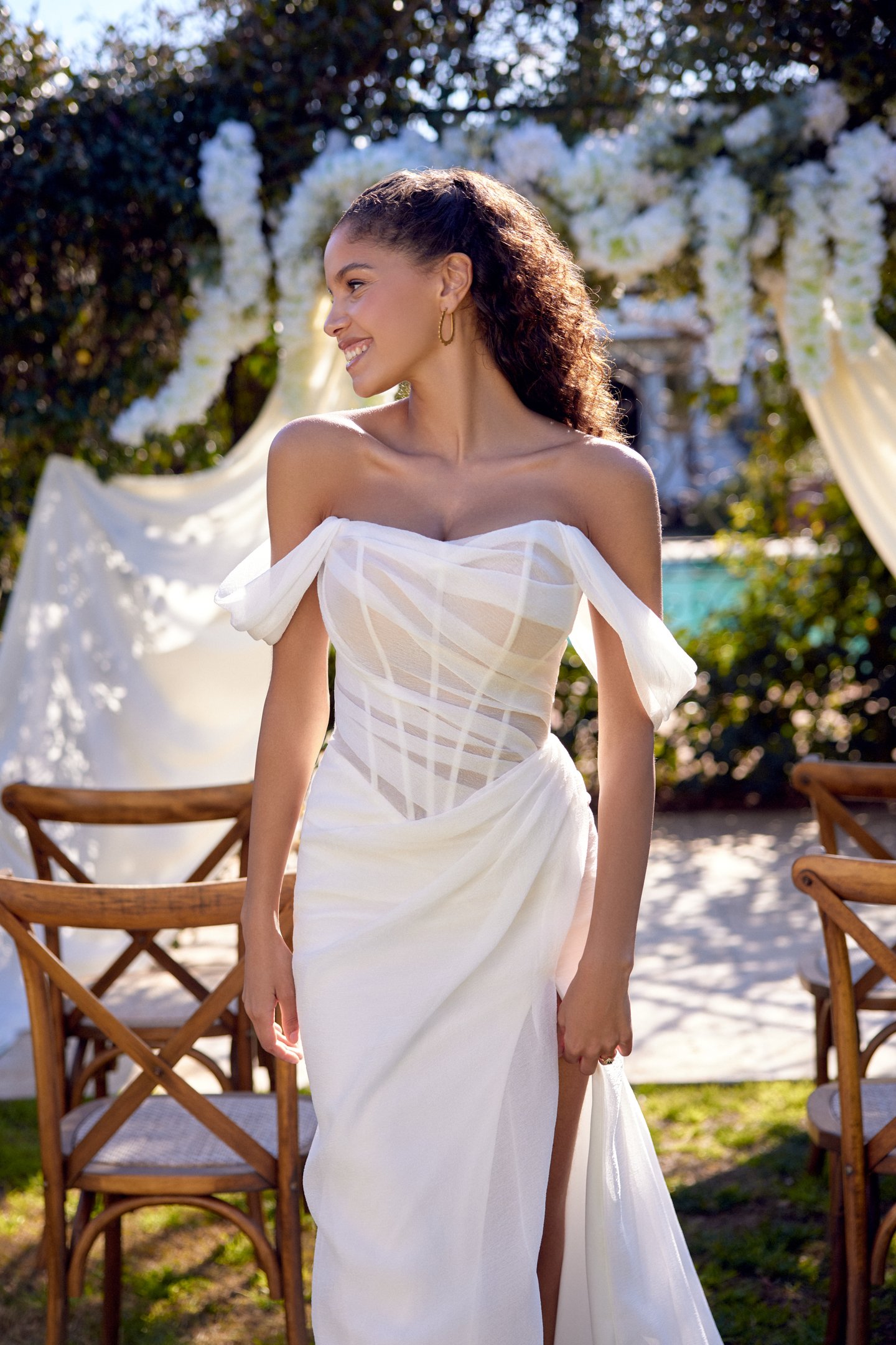 Lillian West Style 66422 Crushed Organza Fit and Flare Gown with Exposed Boning