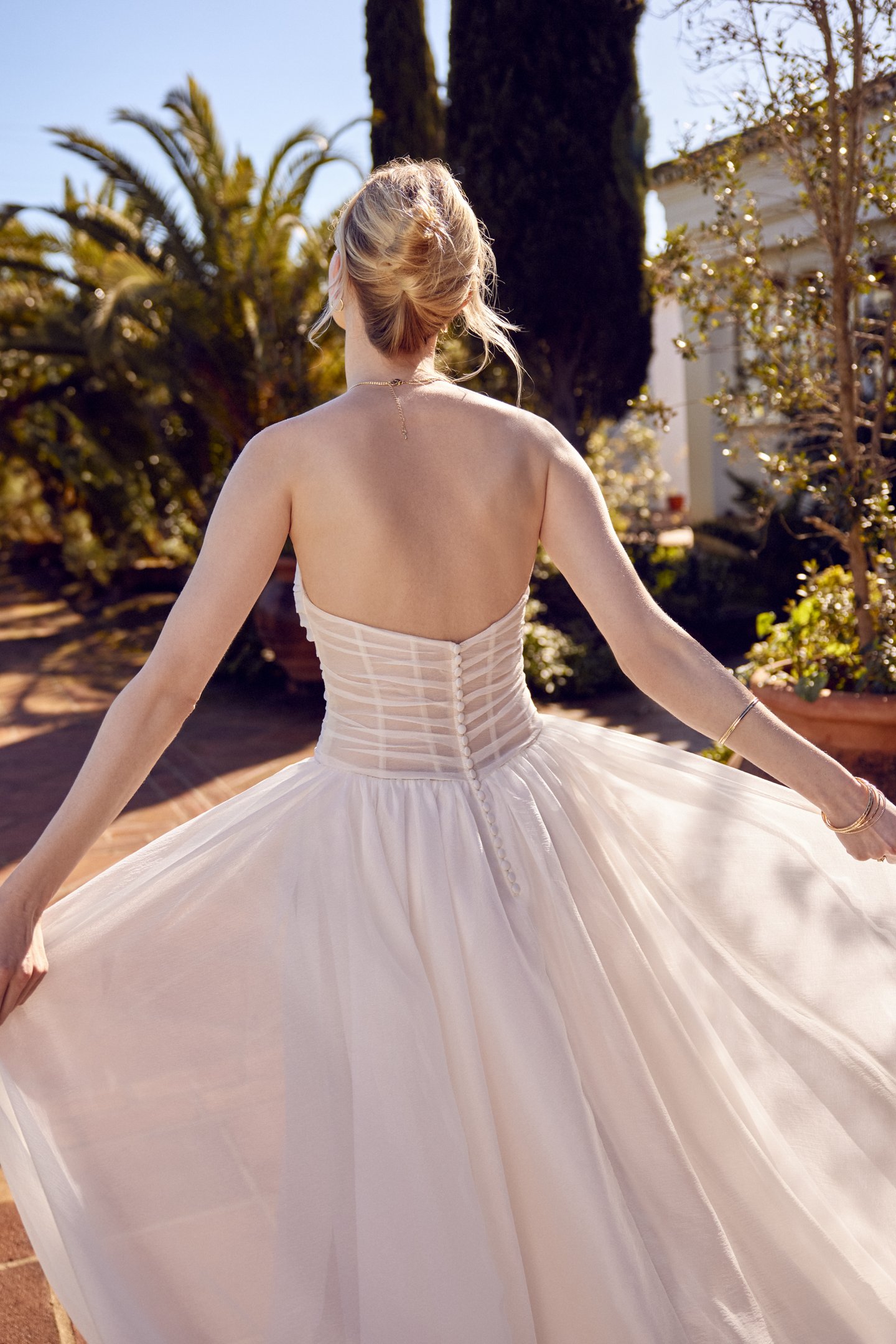 66423: A-Line Textured Organza Strapless Gown with Dropped