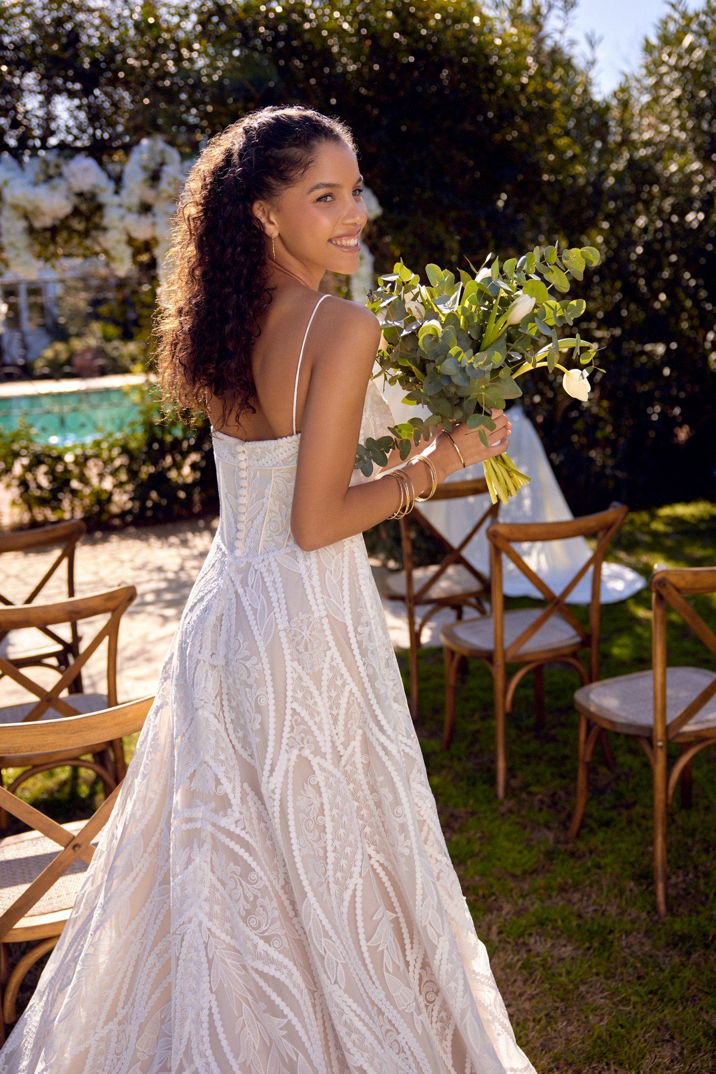 Lillian West Style 66427 Allover Matte Cotton Lace A-Line with Sweetheart Neckline
