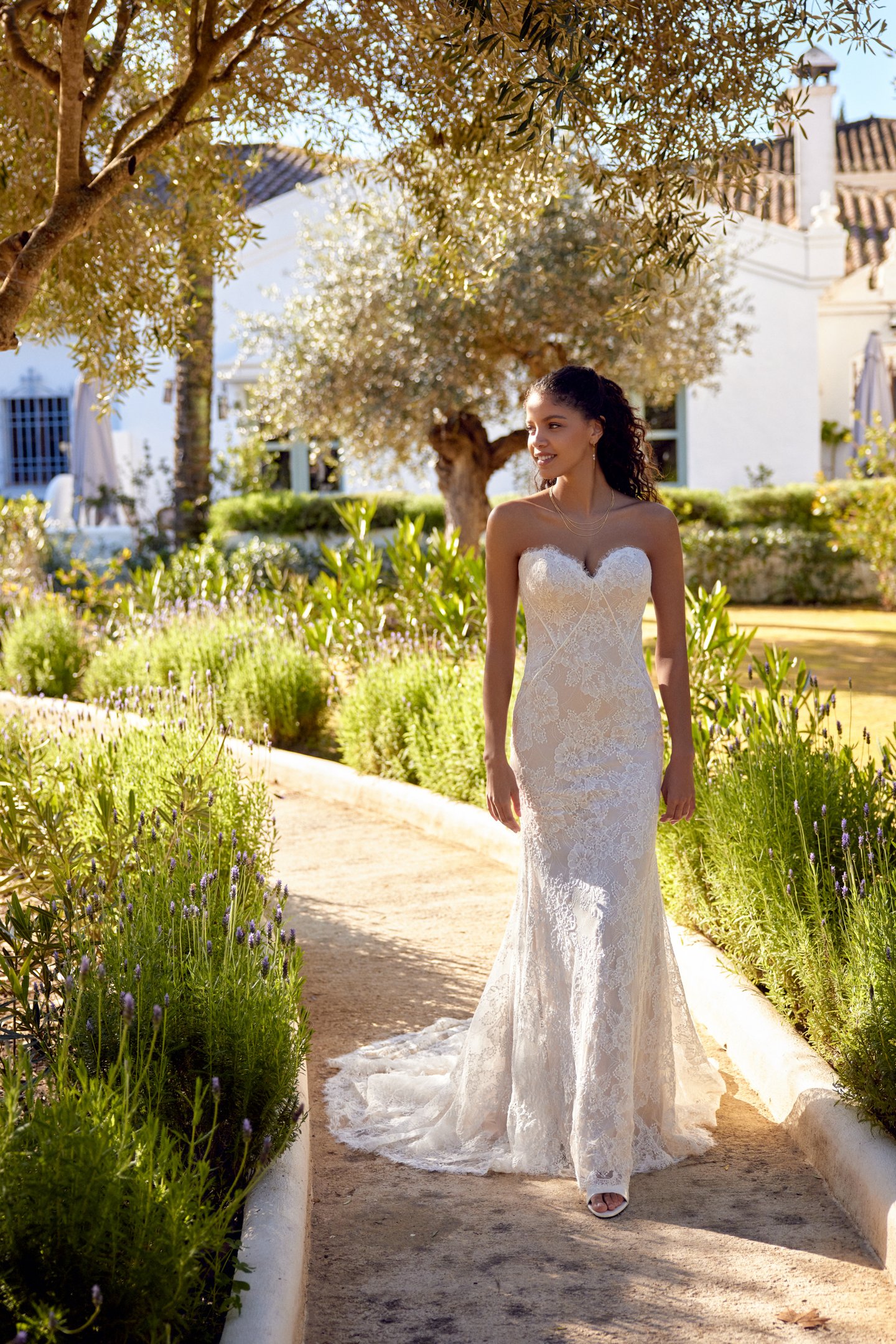Lillian West Style 66428 Allover Corded Lace Fit and Flare Gown with Sweetheart Neckline