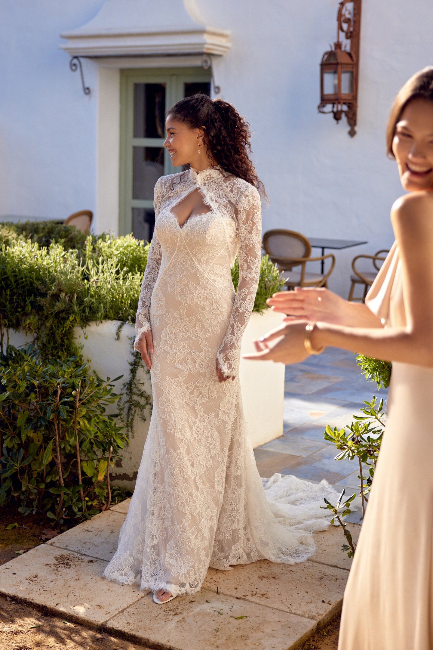 66428J: Allover Corded Lace Jacket with Queen Anne Neckline