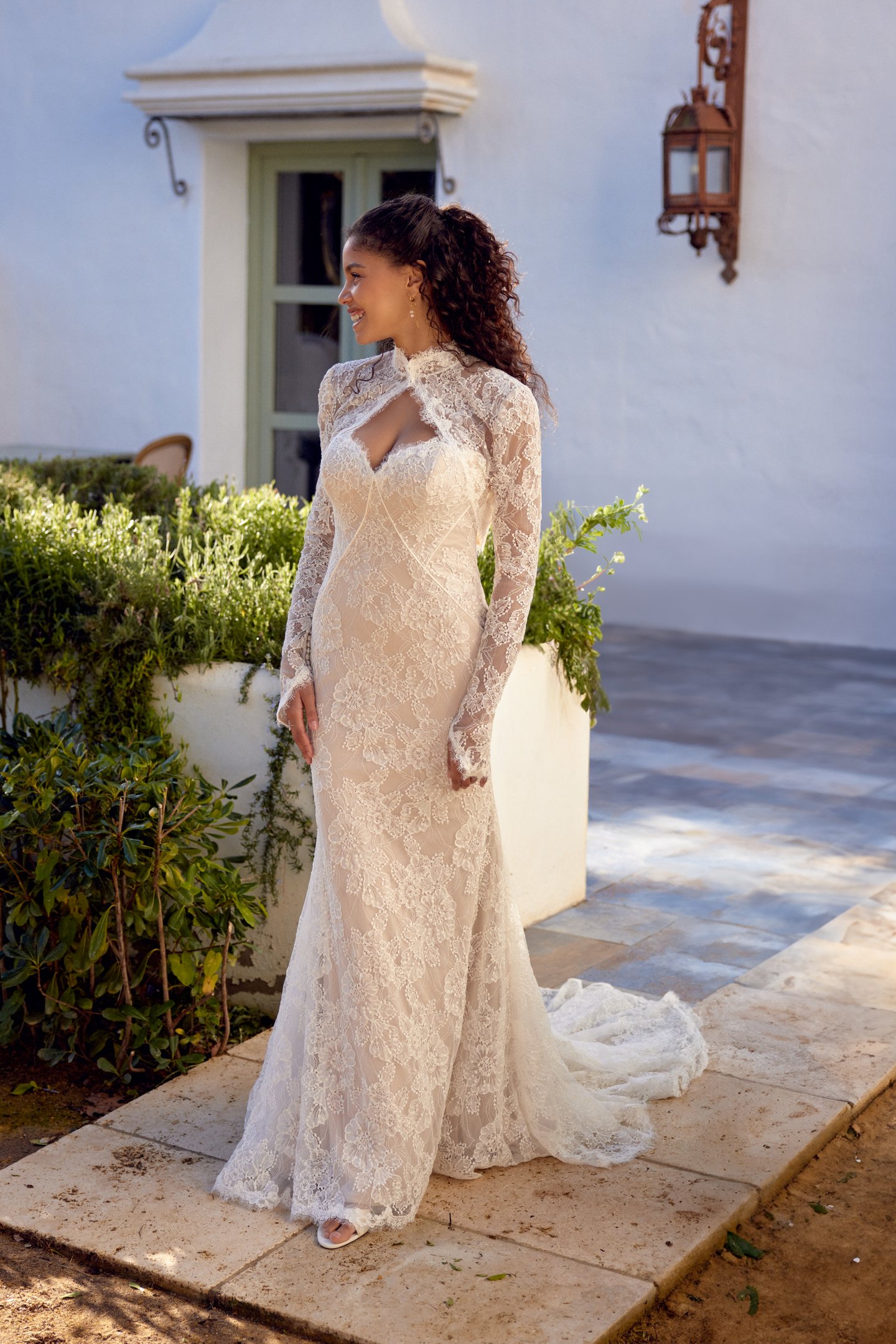 66428J: Allover Corded Lace Jacket with Queen Anne Neckline