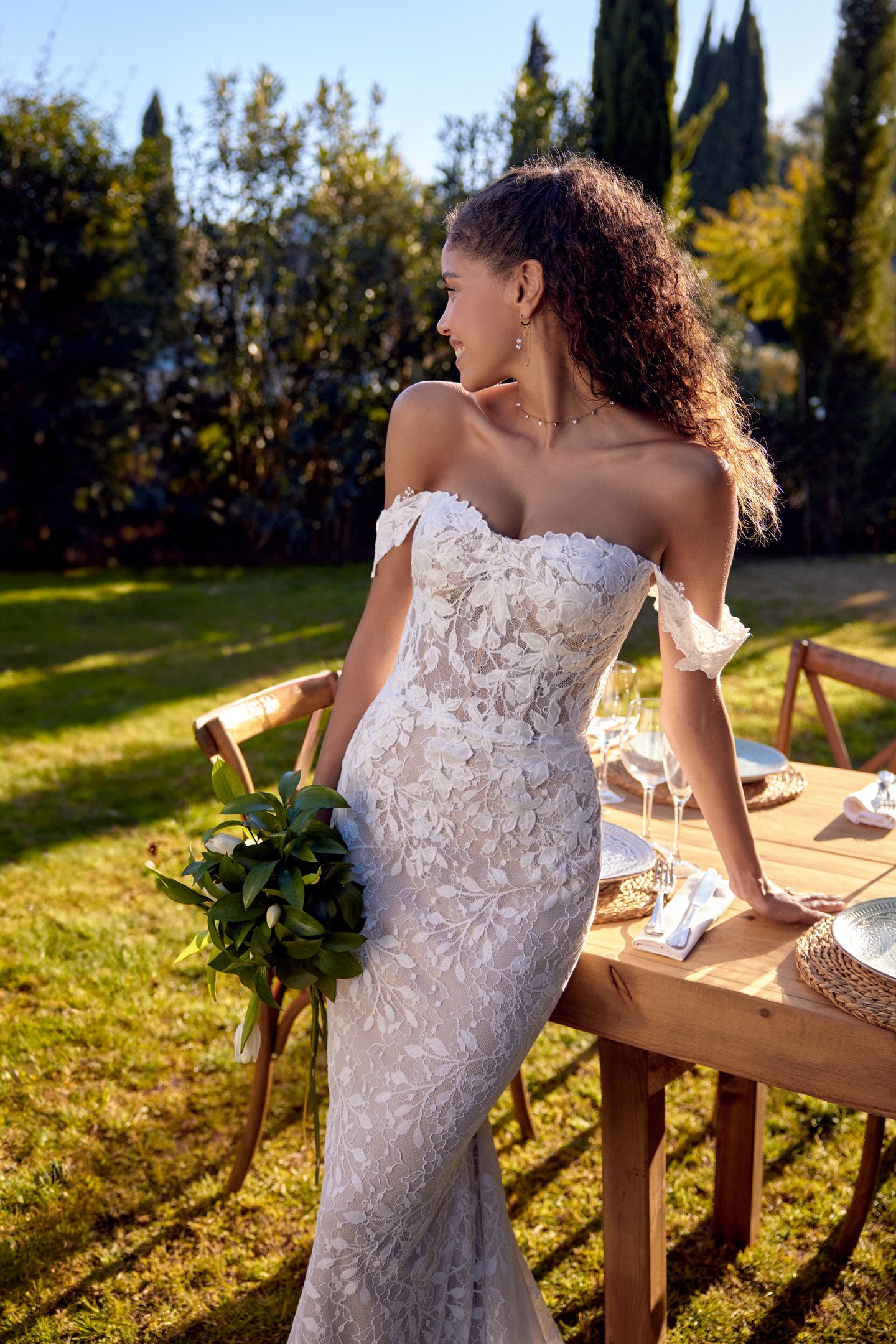 Lillian West Style 66429 Allover Chantilly Lace Fit and Flare with Modified Sweetheart Neckline