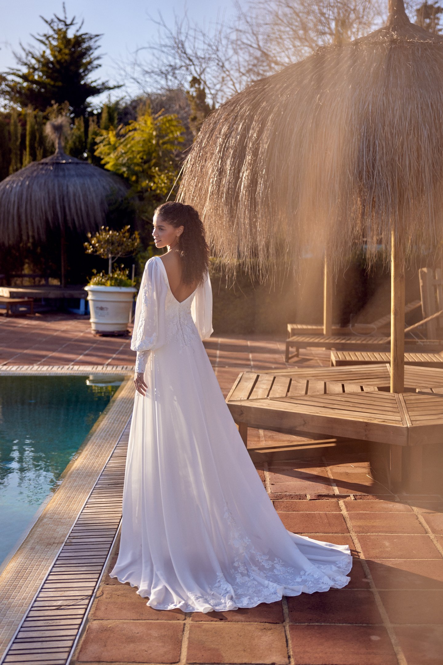 Lillian West Style 66433SL Detachable Chiffon Bishop Sleeves with Lace Detailing