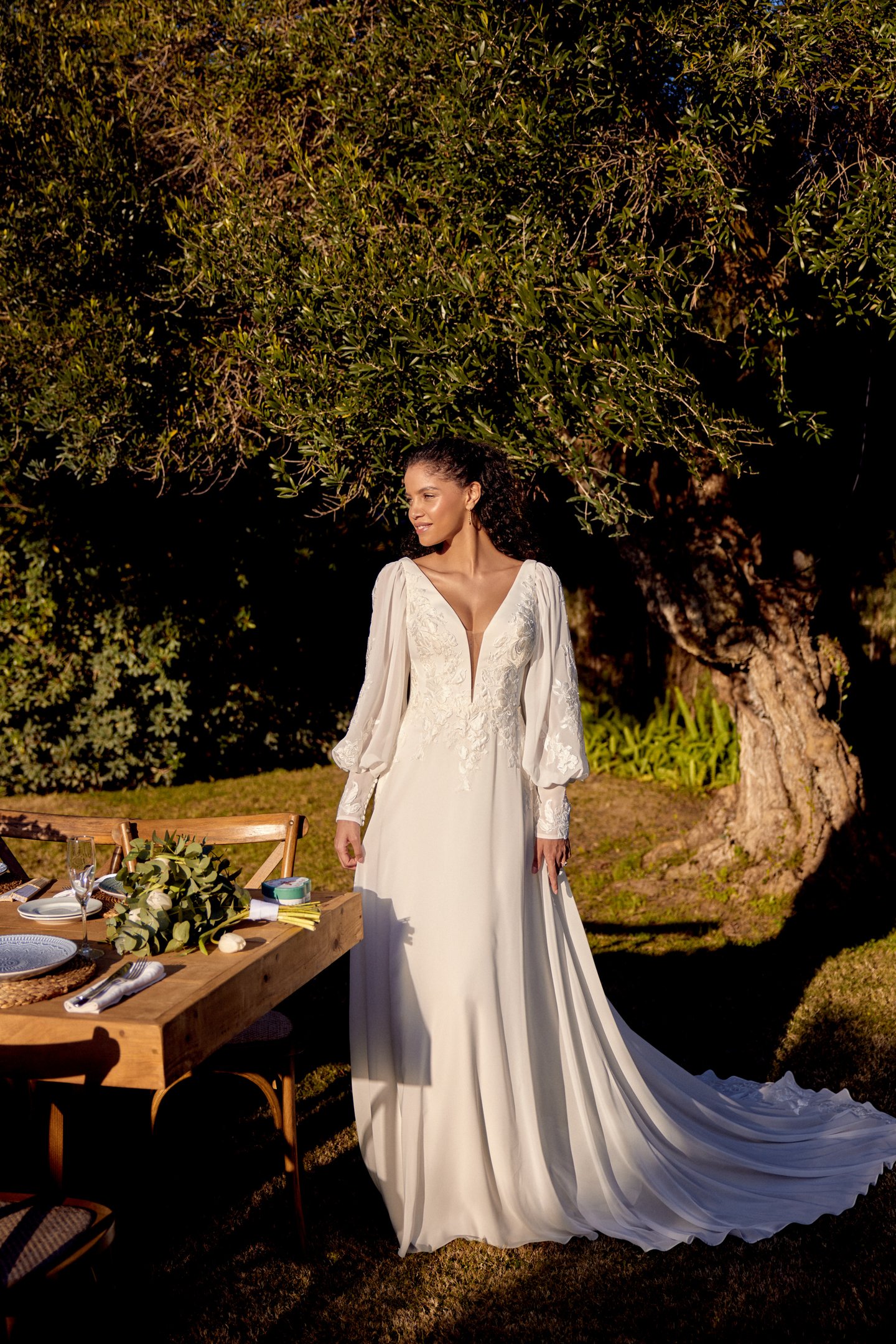 Lillian West Style 66433SL Detachable Chiffon Bishop Sleeves with Lace Detailing
