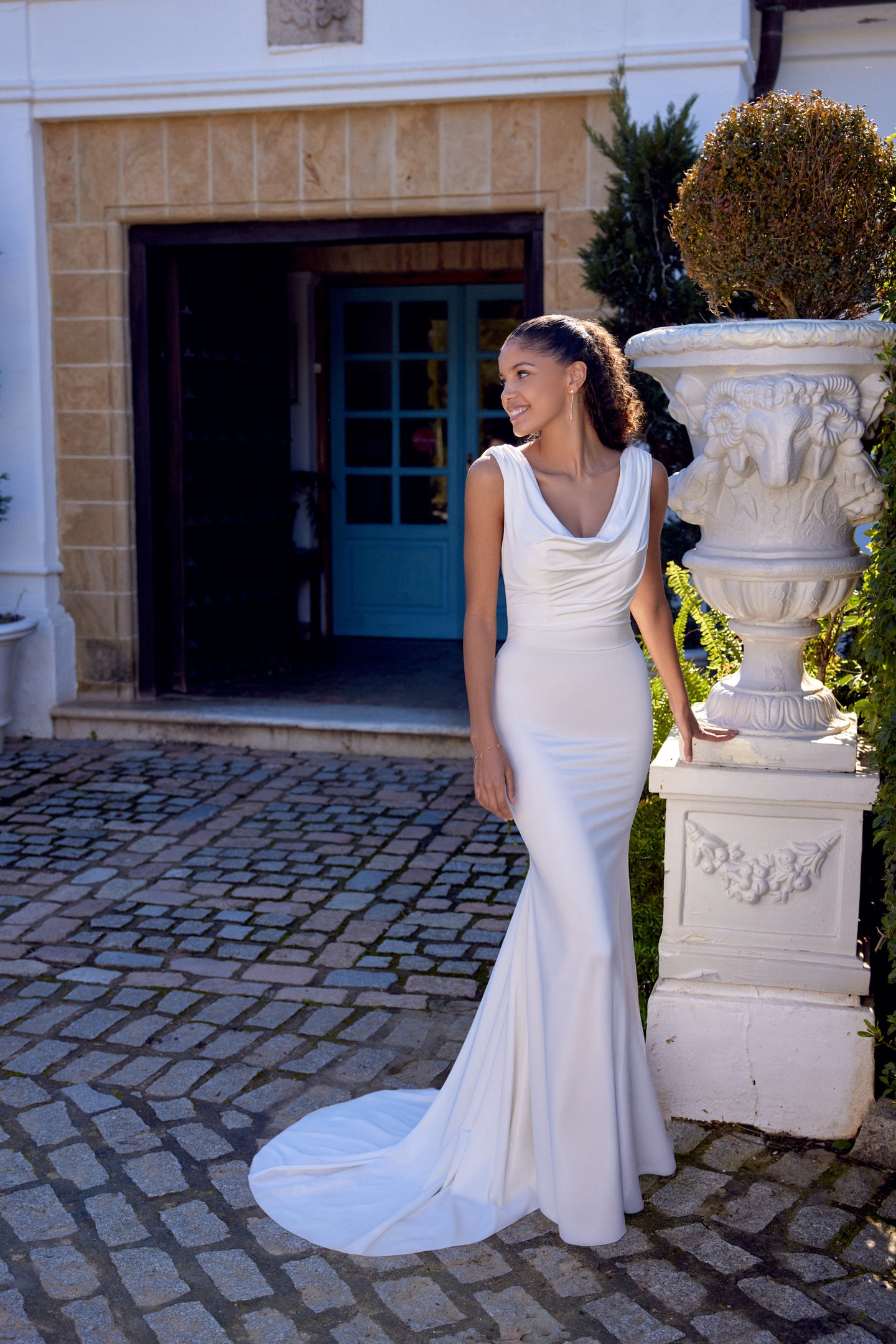 Lillian West Style 66434 Stretch Jersey Fit and Flare Gown with Cowl Neckline & Back