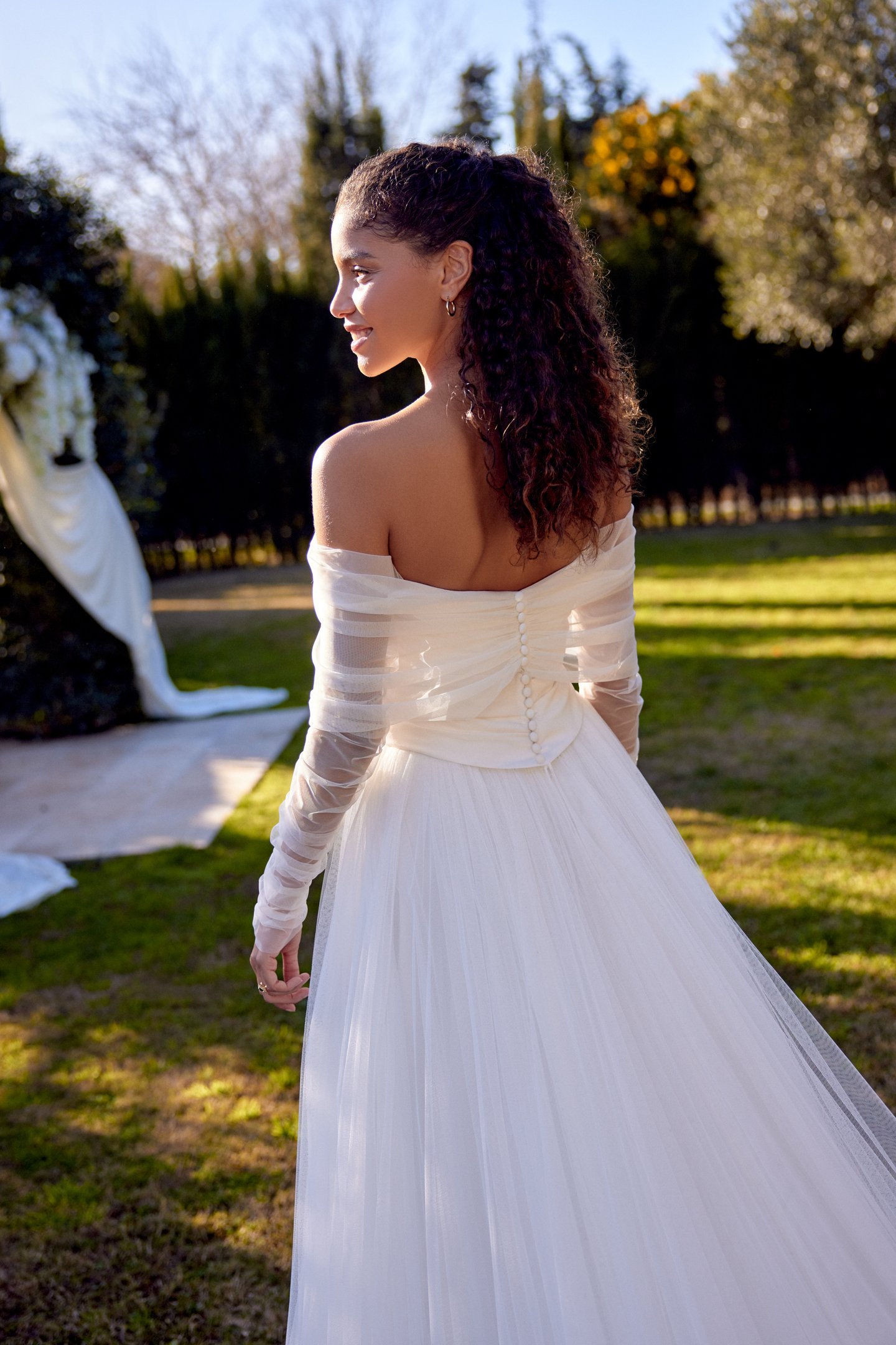 Lillian West Style 66435 Faux Two-Piece A-Line Gown with Crepe Bodice and English Net Skirt