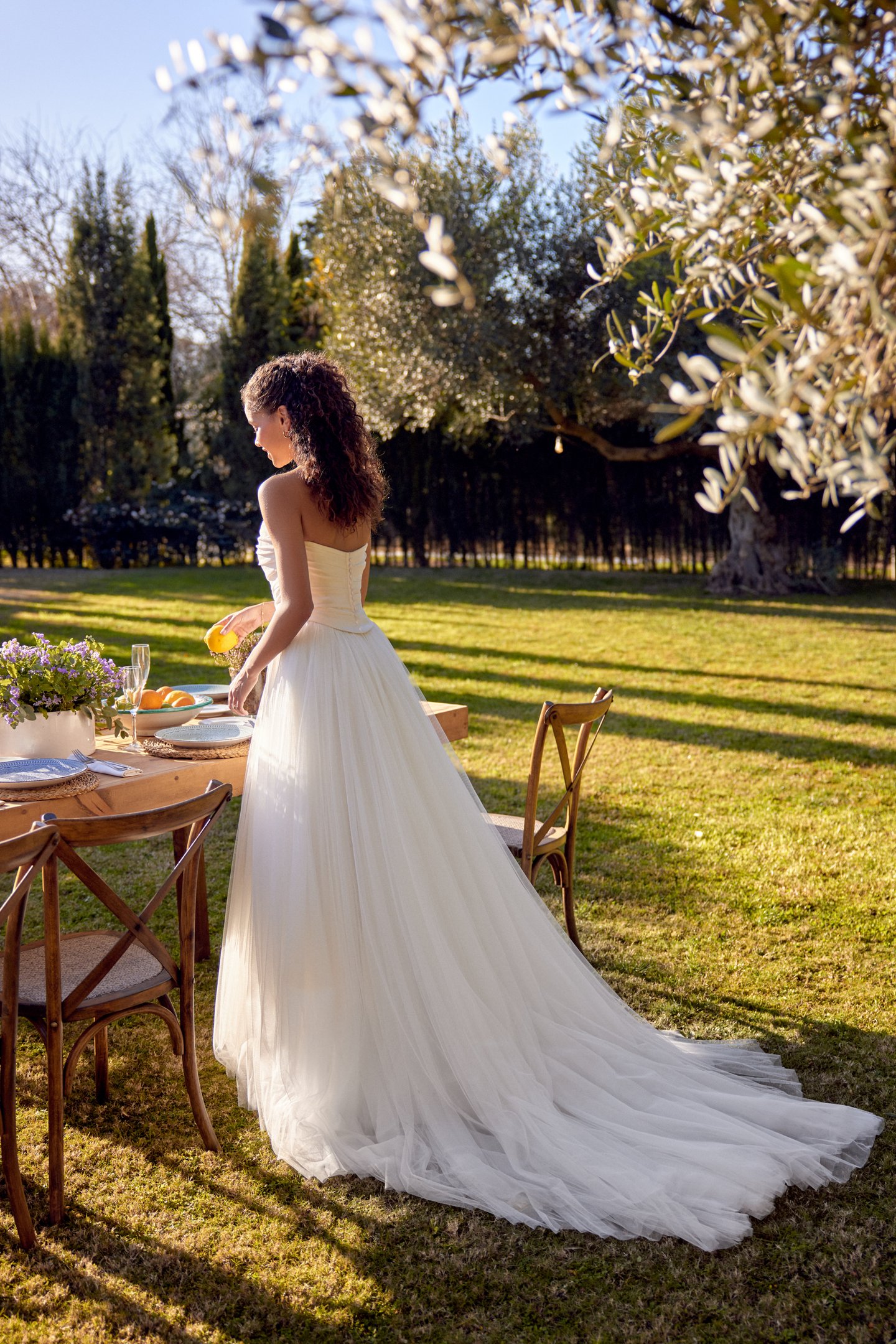 Lillian West Style 66435 Faux Two-Piece A-Line Gown with Crepe Bodice and English Net Skirt