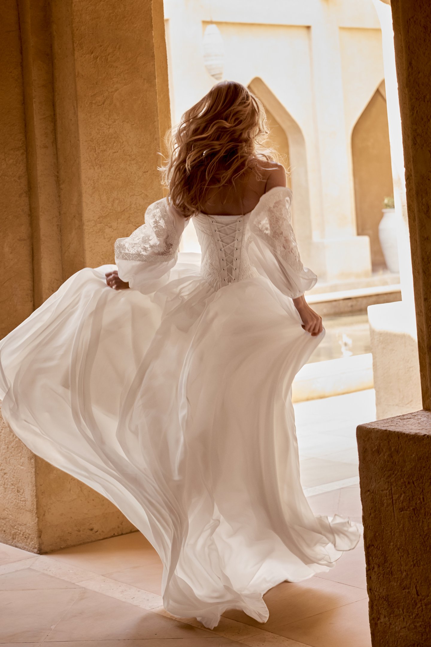 Lillian West Style 66474 Chiffon and Lace A-Line Gown with Pleat Detail on Bust and Matte Lace Appliqués
