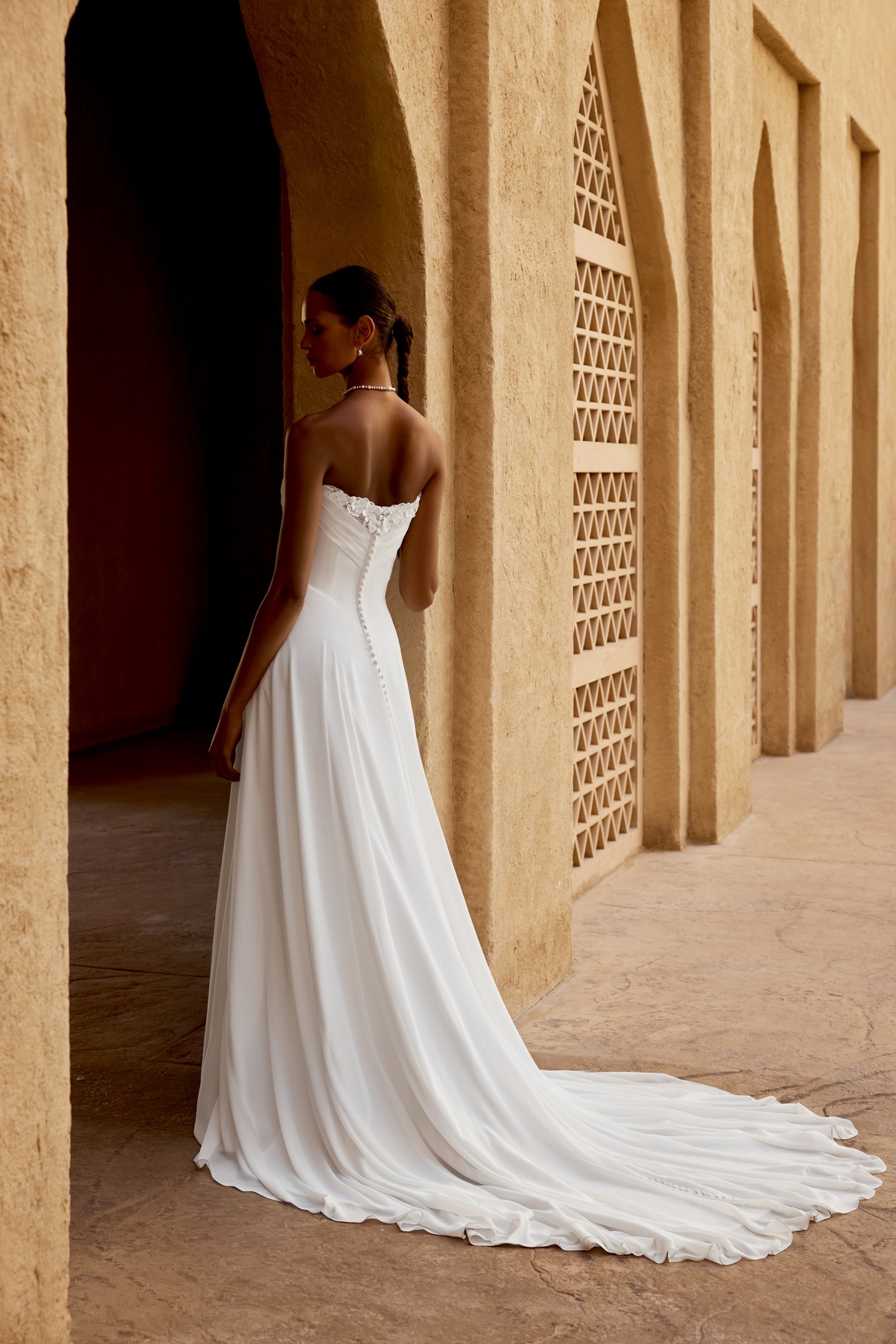 Lillian West Style 66478 A-Line Gown with Sweetheart Strapless Neckline with Peek-A-Boo Lace Detail and Basque Waist