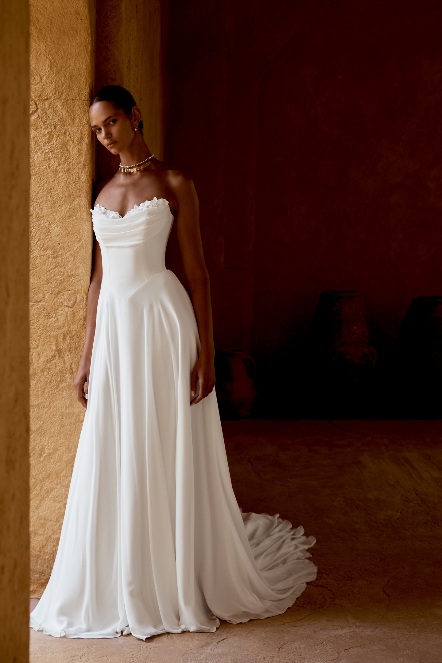 Lillian West Style 66478 A-Line Gown with Sweetheart Strapless Neckline with Peek-A-Boo Lace Detail and Basque Waist