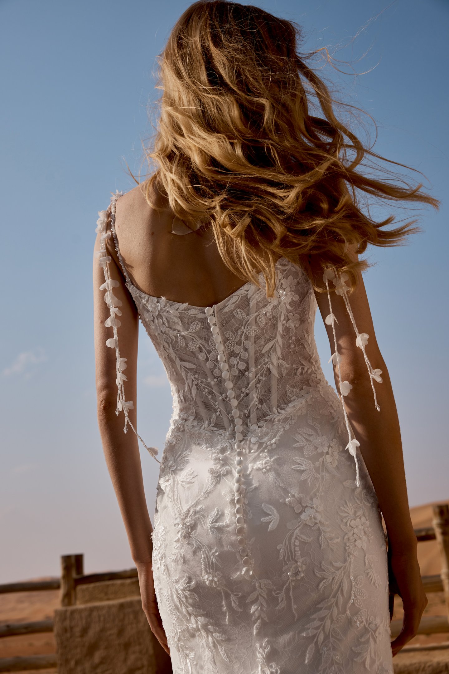 Lillian West Style 66488 Sparkling Lace Fit and Flare Gown with Bikini Neckline, Sheer Bodice, and Matte Lace Appliqués with 3D Florals