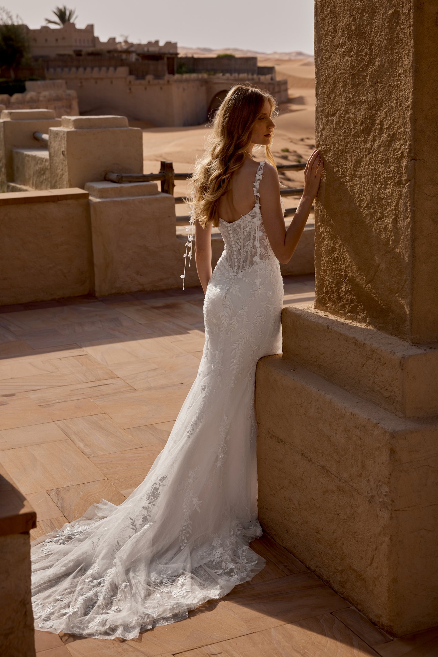 Lillian West Style 66488SL Detachable Beaded Floral Straps with Floral Petal Streamers