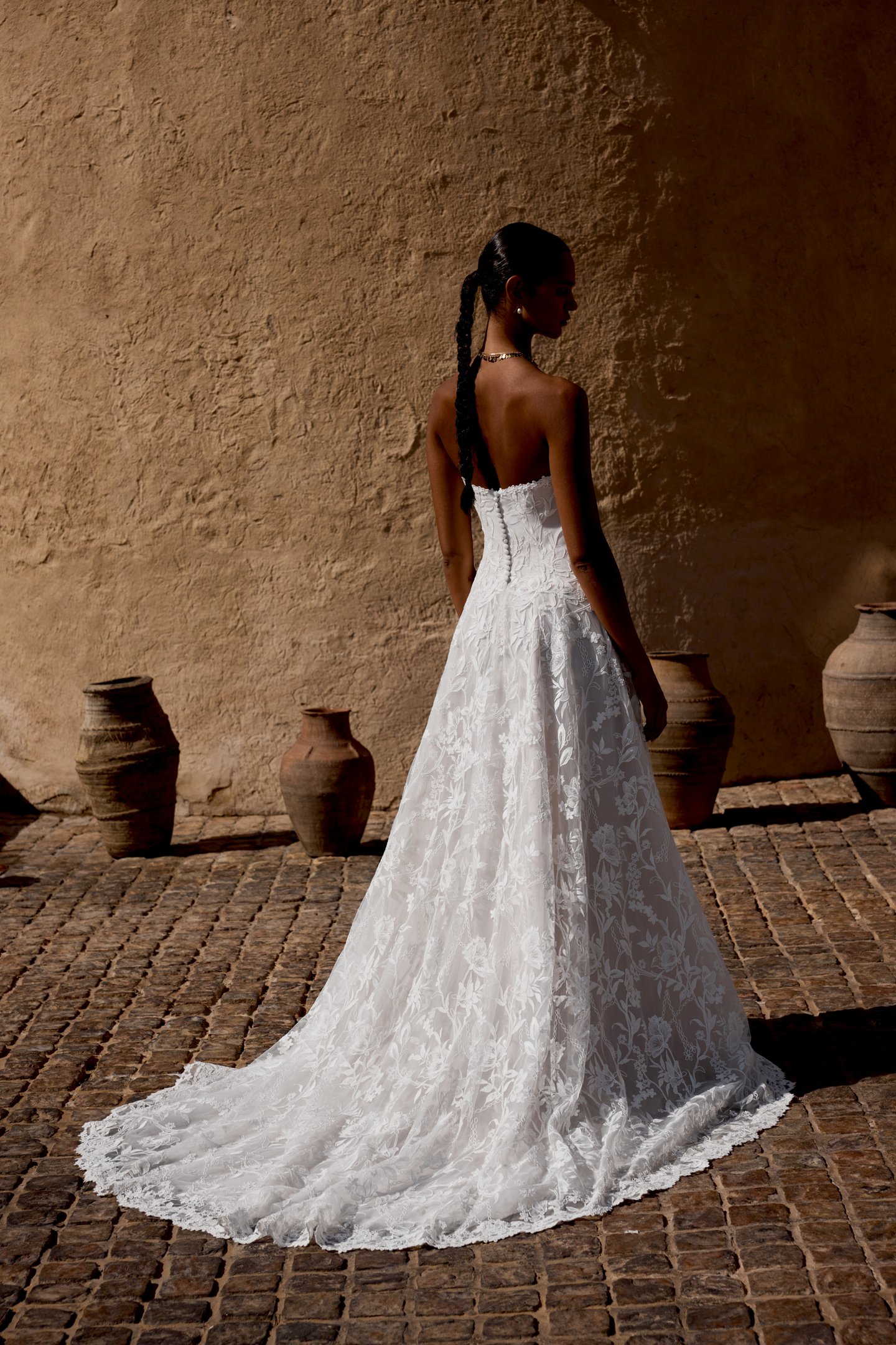 Lillian West Style 66491 Matte Lace A-Line Bridal Gown with Strapless Sweetheart Neckline