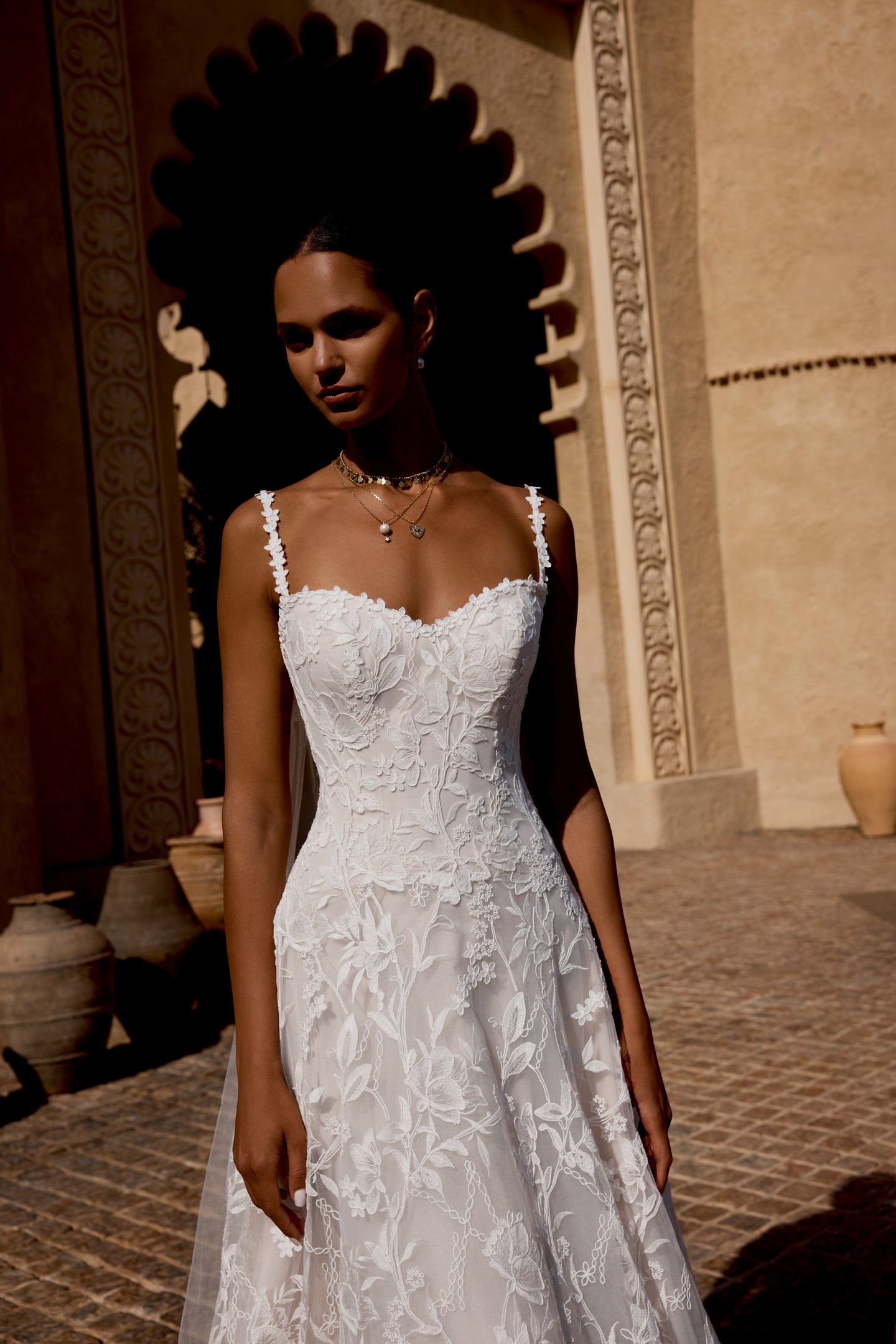 Lillian West Style 66491 Matte Lace A-Line Bridal Gown with Strapless Sweetheart Neckline