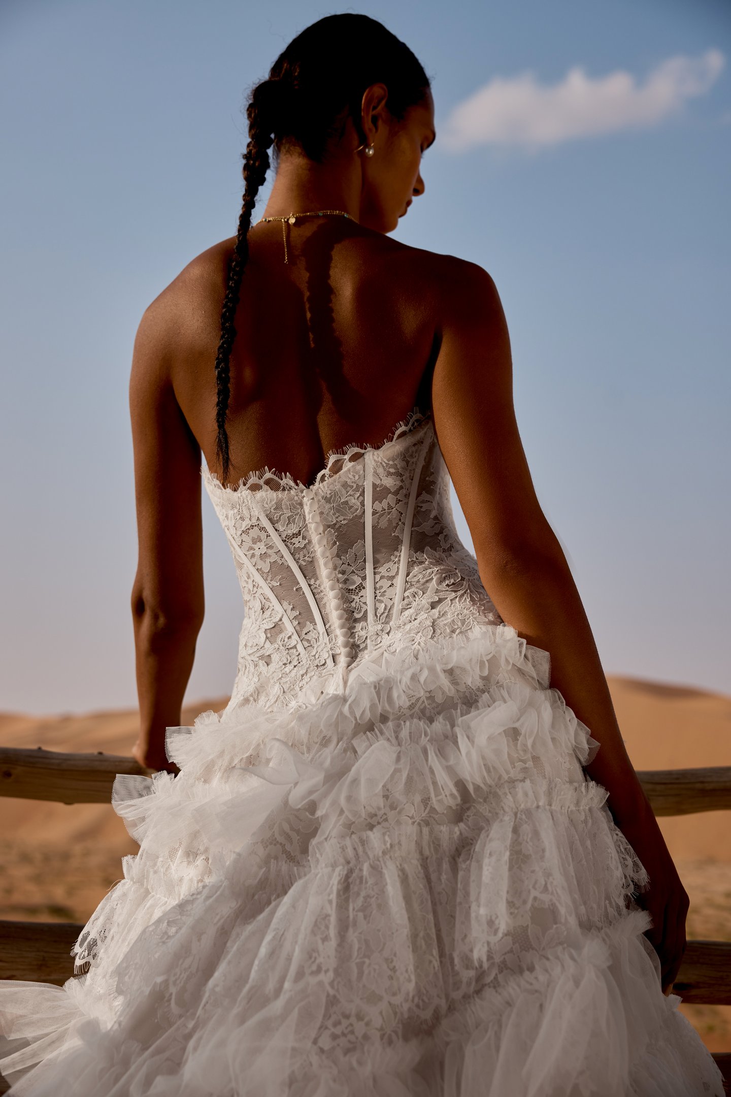 Lillian West Style 66497 Allover Lace Ball Gown with Sheer Bodice and Tiered Ruffled Chantilly Skirt